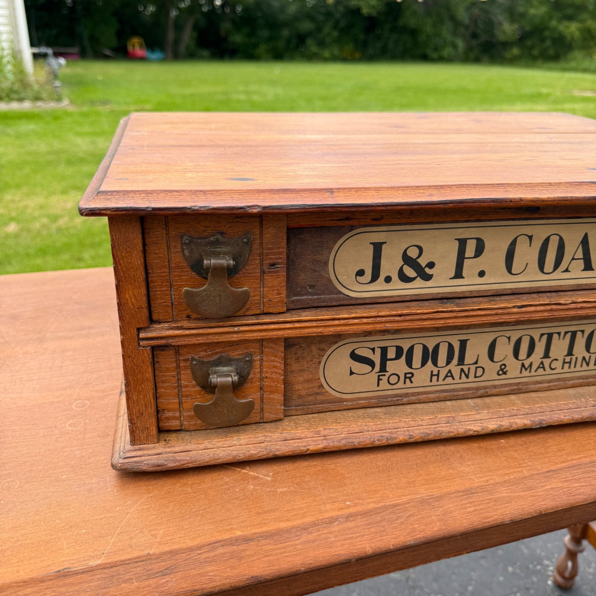 Vintage J&P Coats Advertising General Store Display Cabinet Case Two-Drawer
