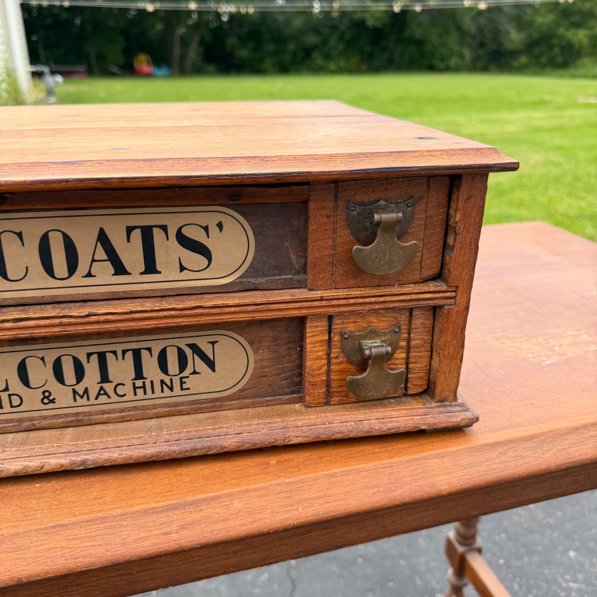 Vintage J&P Coats Advertising General Store Display Cabinet Case Two-Drawer