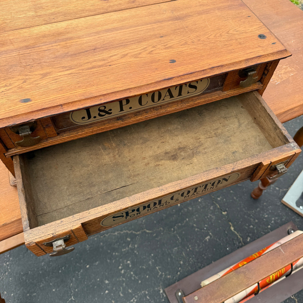 Vintage J&P Coats Advertising General Store Display Cabinet Case Two-Drawer