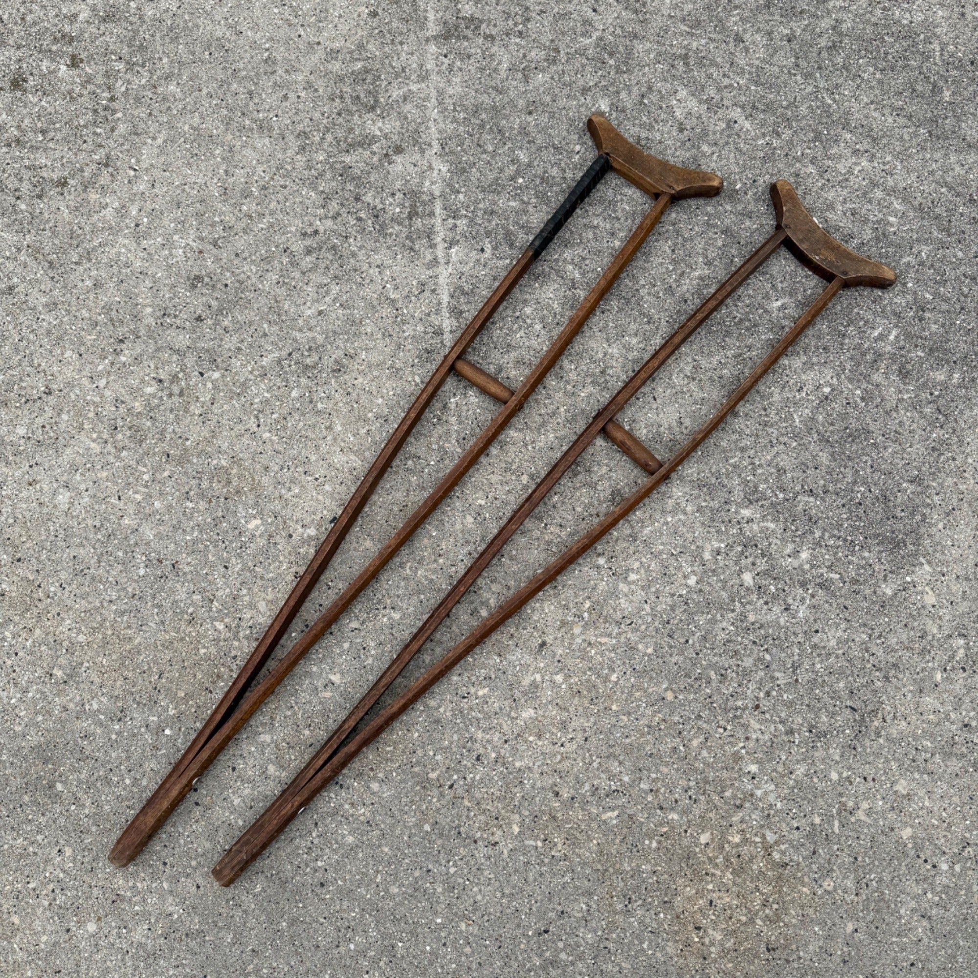 Antique Primitive Victorian 19th c. Child's Size Wooden Medical Crutches 37"