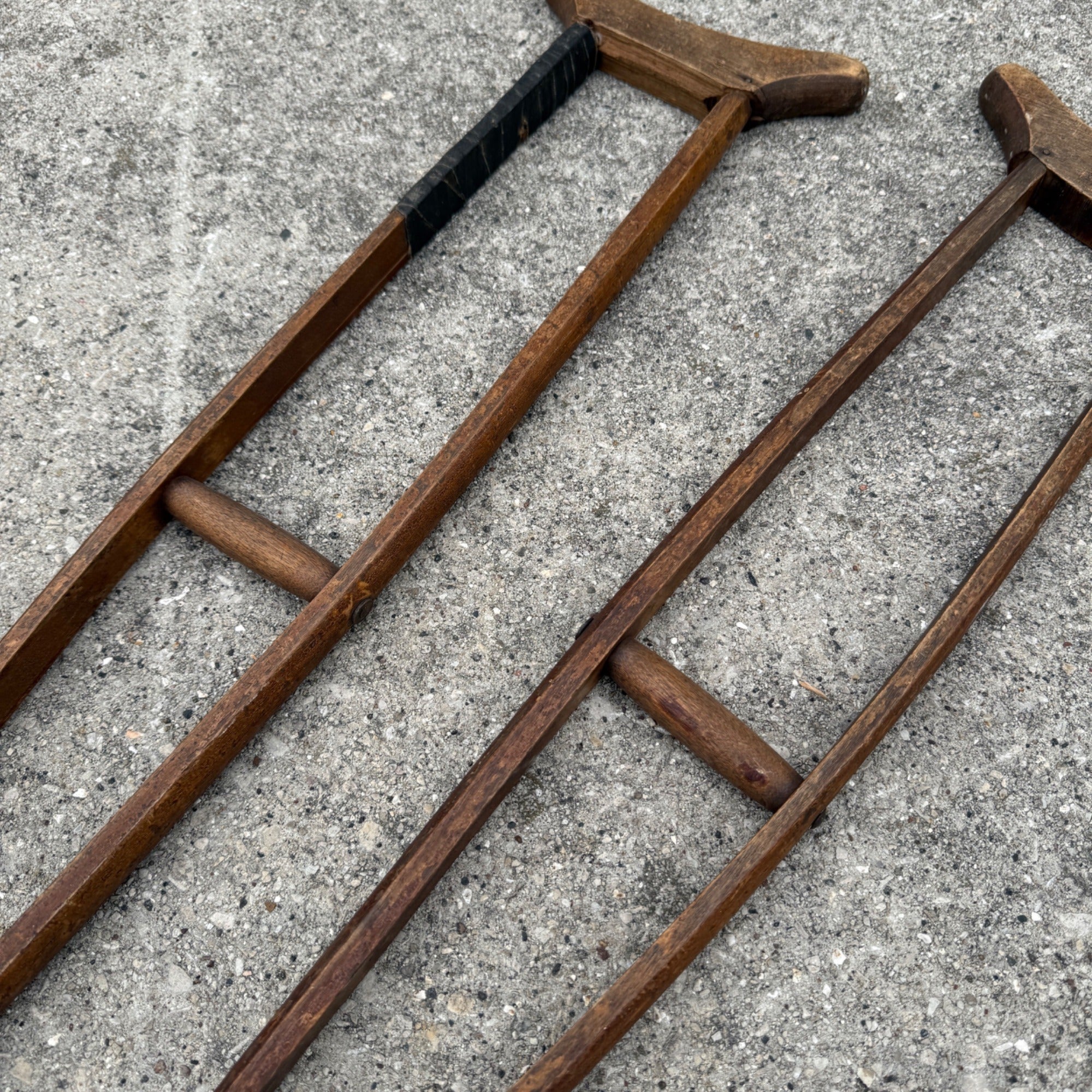 Antique Primitive Victorian 19th c. Child's Size Wooden Medical Crutches 37"