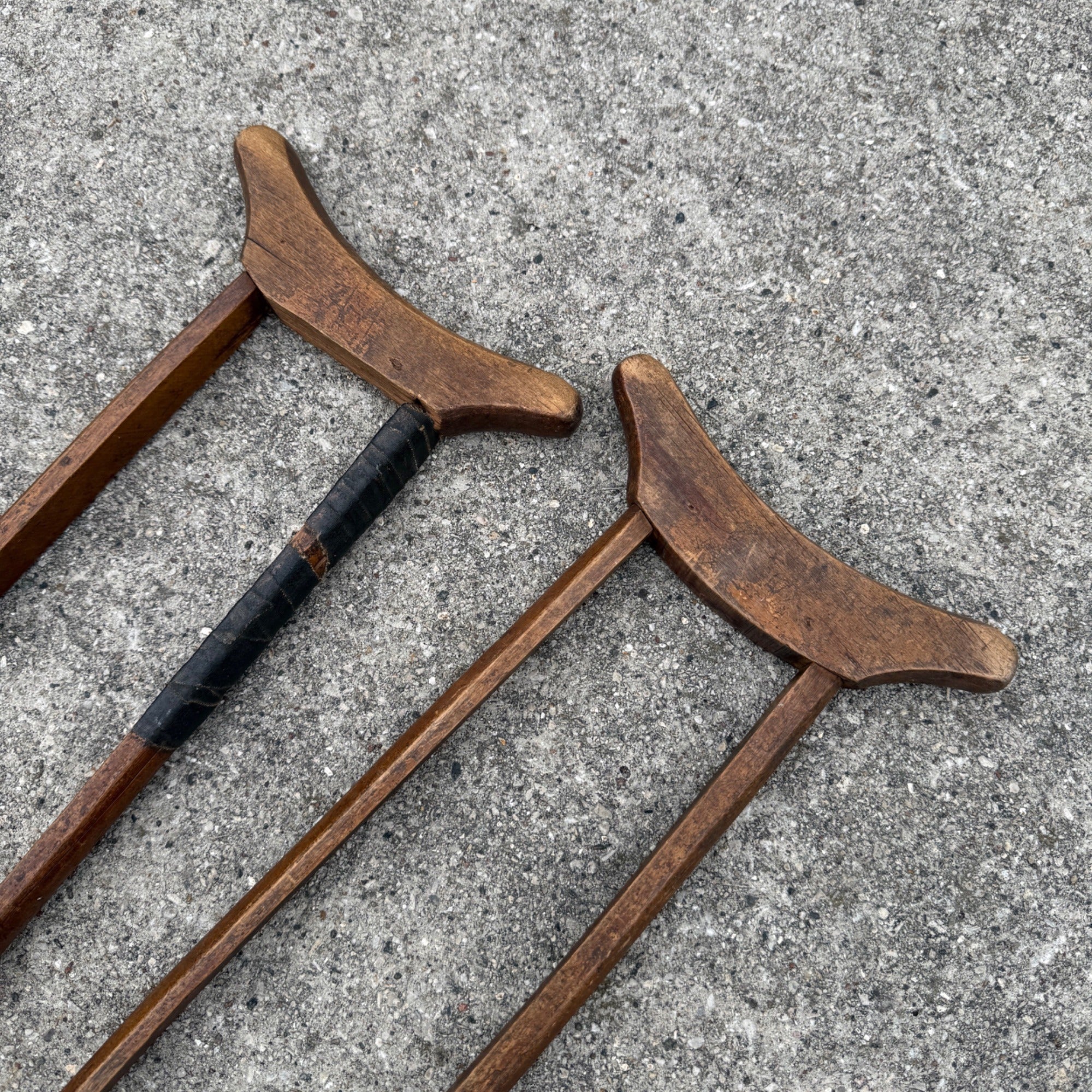 Antique Primitive Victorian 19th c. Child's Size Wooden Medical Crutches 37"