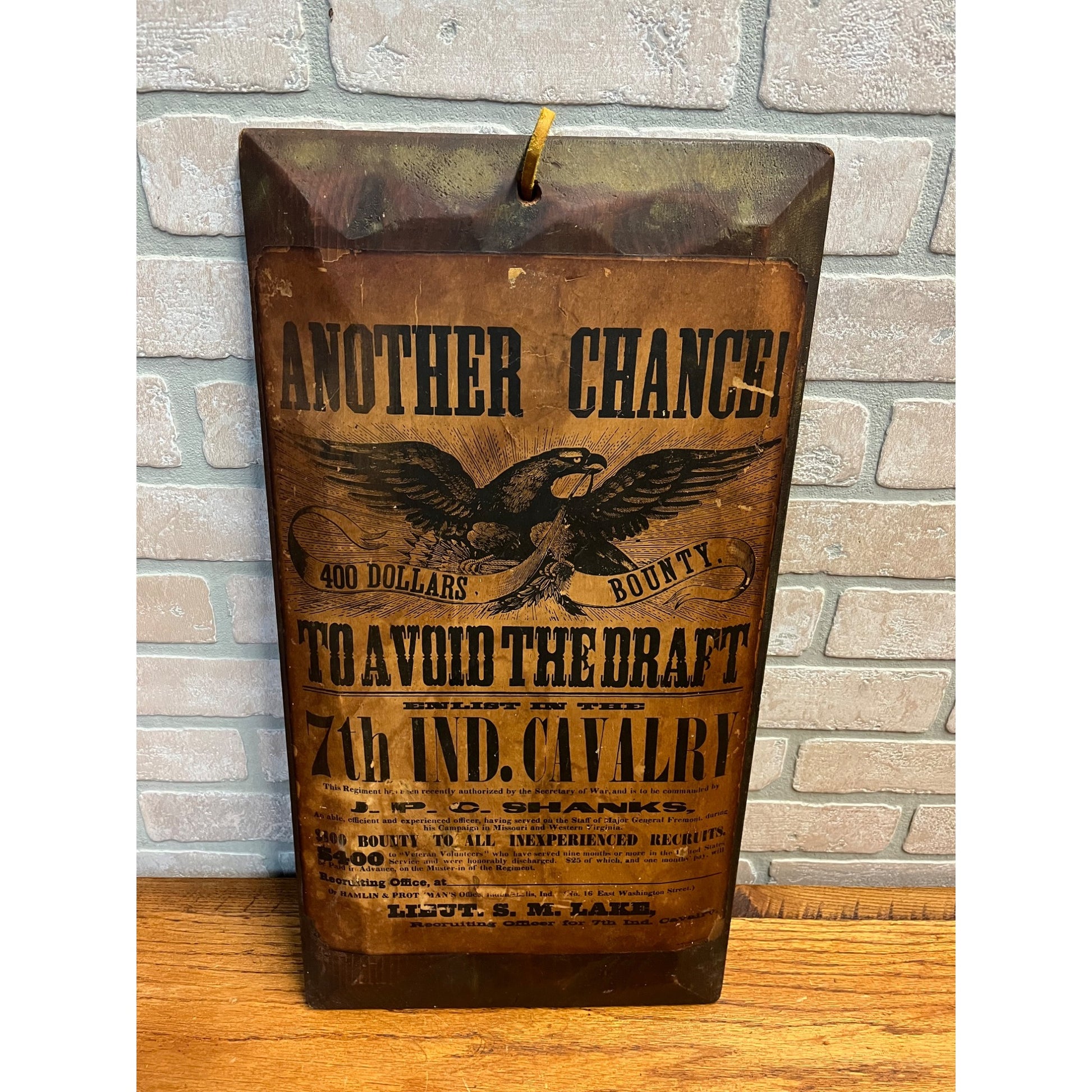 Antique Civil War Newspaper Replica Art Sign on Wood Avoid Draft Indiana Cavalry