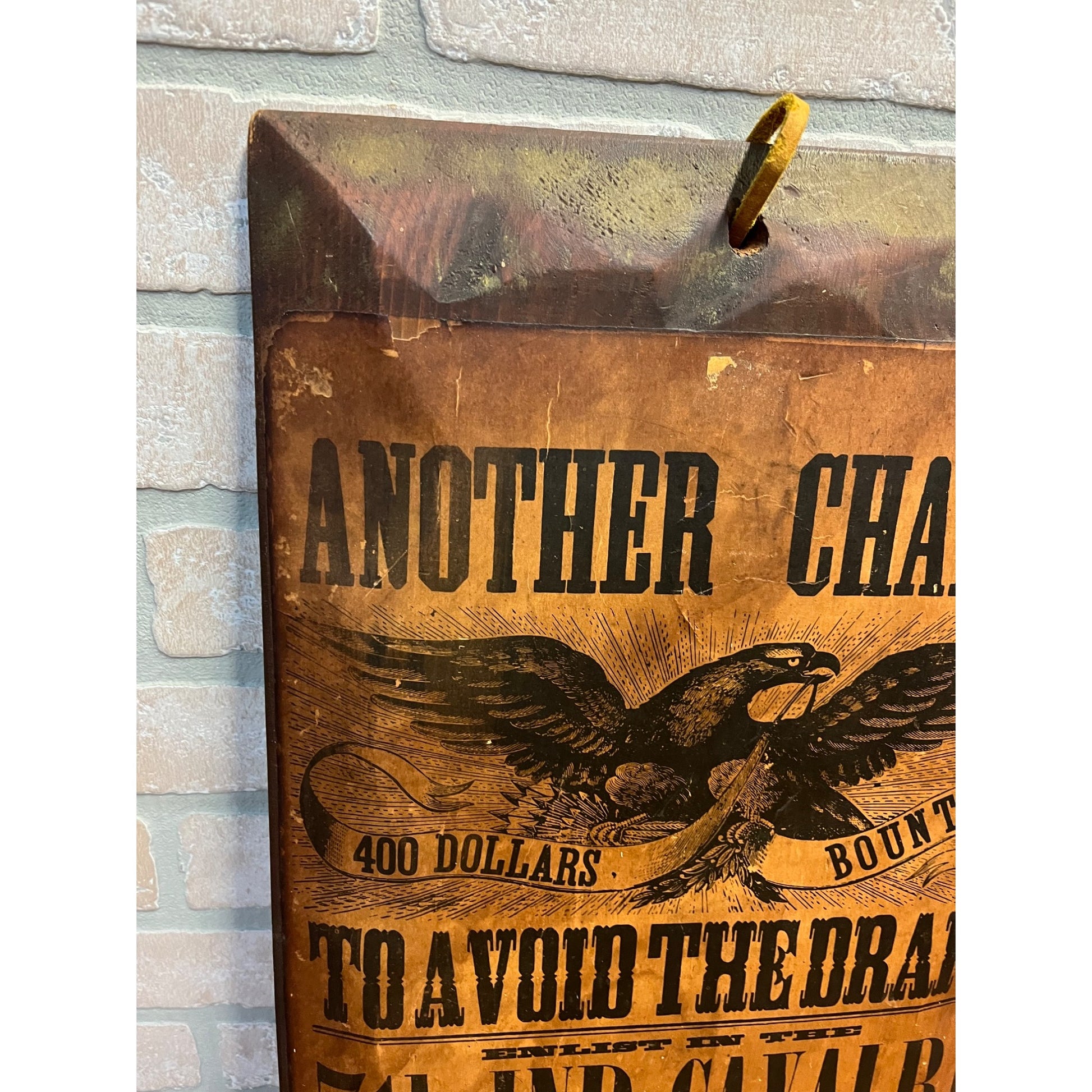 Antique Civil War Newspaper Replica Art Sign on Wood Avoid Draft Indiana Cavalry