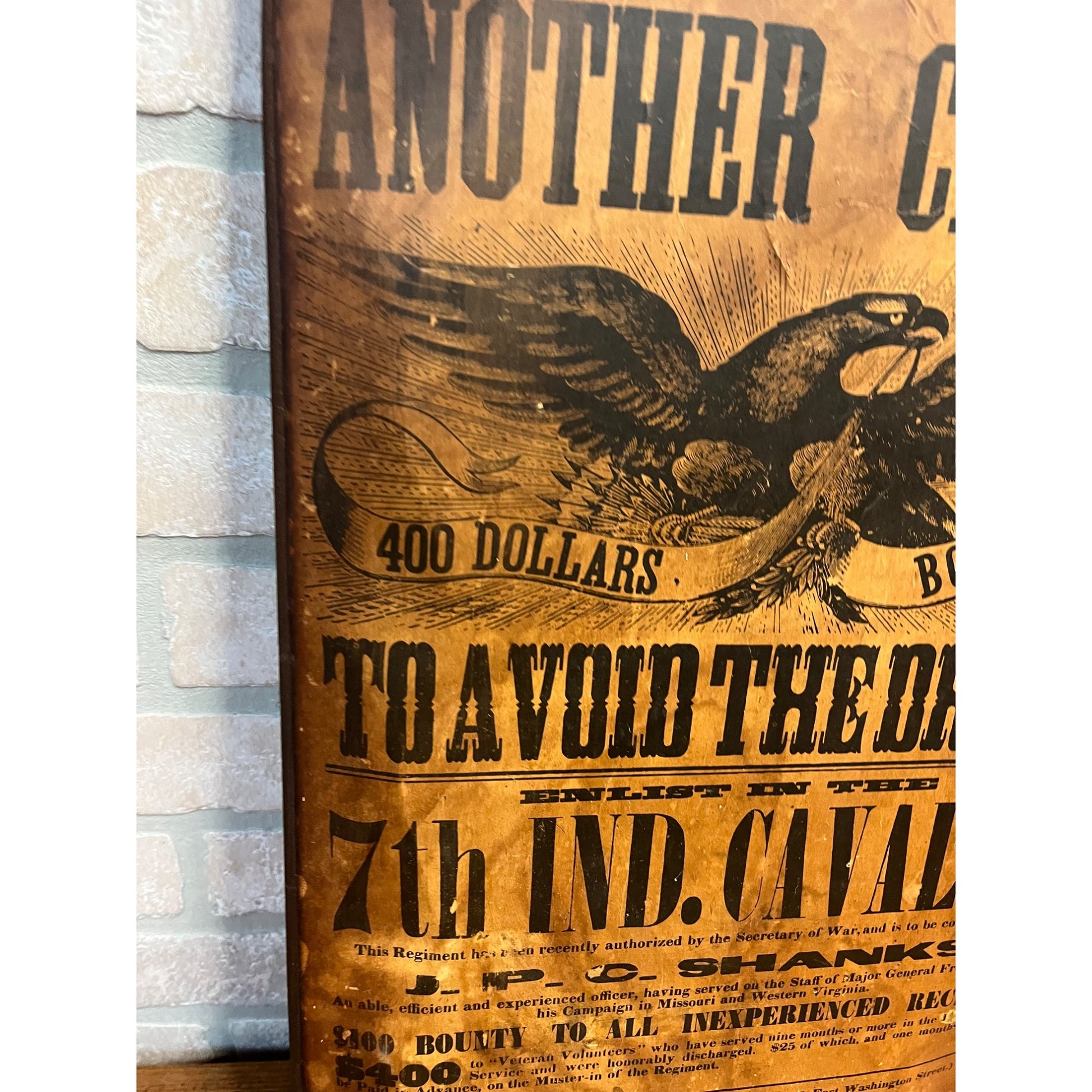 Antique Civil War Newspaper Replica Art Sign on Wood Avoid Draft Indiana Cavalry