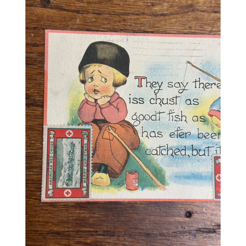 Vintage 1913 Christmas Postcard w/ Christmas Seal Tied American Red Cross