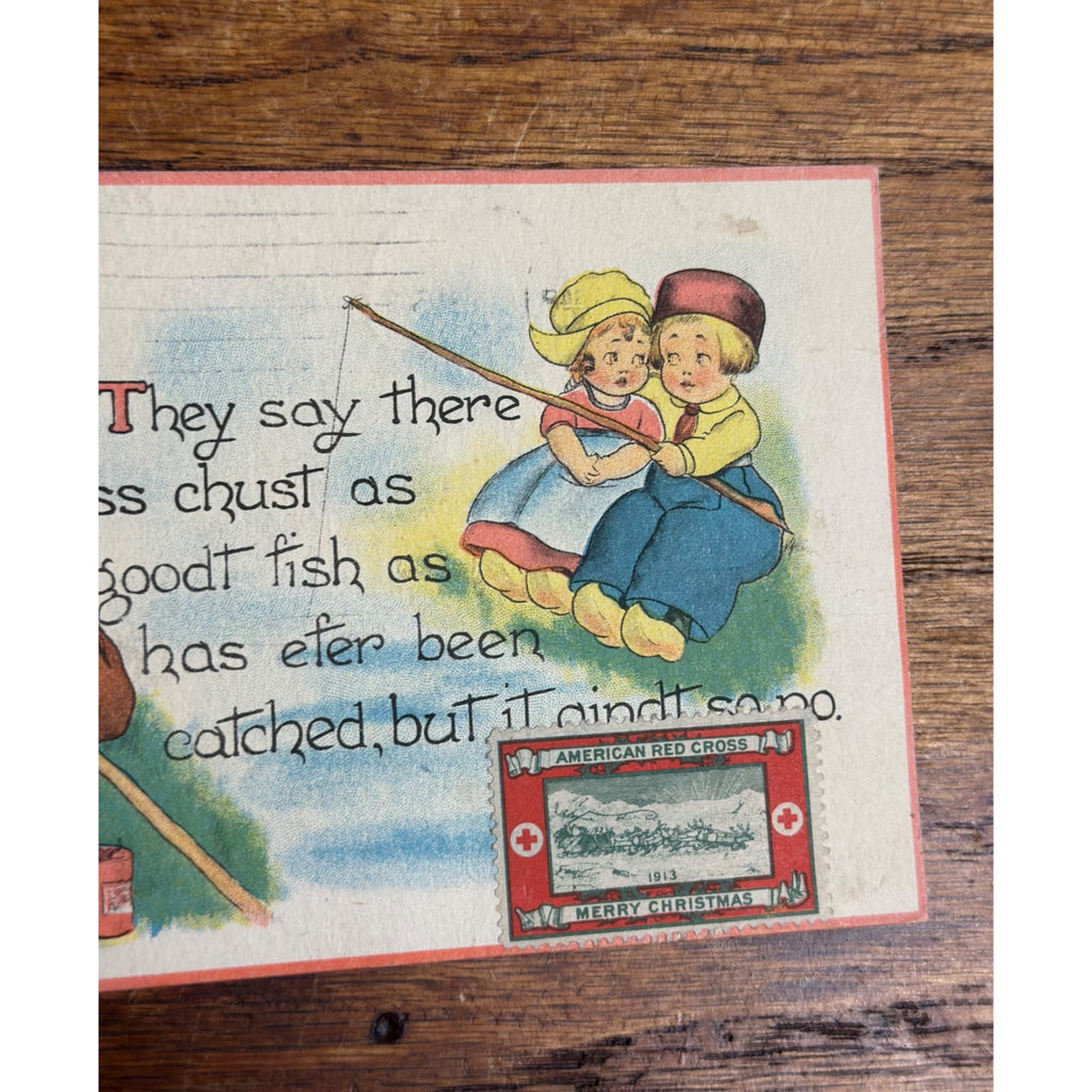 Vintage 1913 Christmas Postcard w/ Christmas Seal Tied American Red Cross