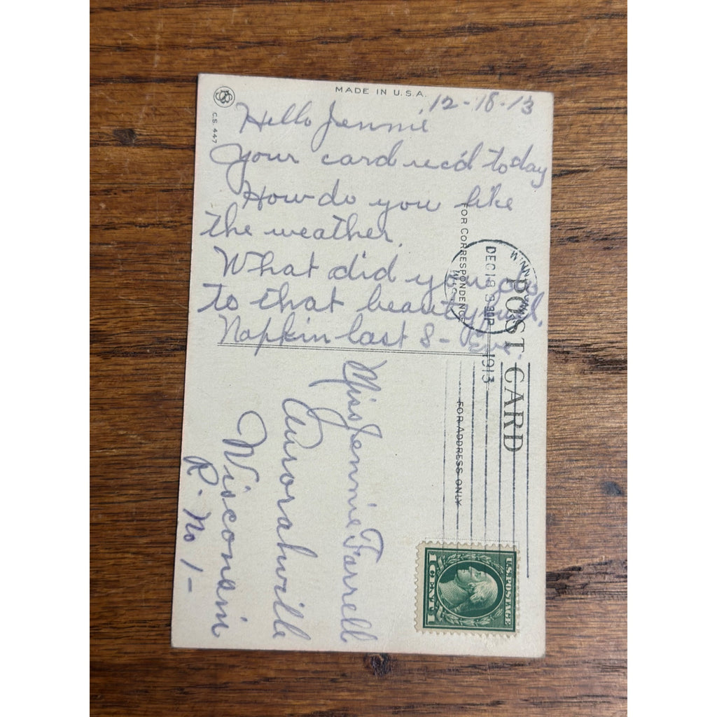 Vintage 1913 Christmas Postcard w/ Christmas Seal Tied American Red Cross