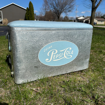 Vintage Pepsi Cola Aluminum Padded Cooler Chest Baby Blue Advertising Soda