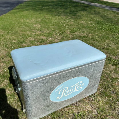 Vintage Pepsi Cola Aluminum Padded Cooler Chest Baby Blue Advertising Soda