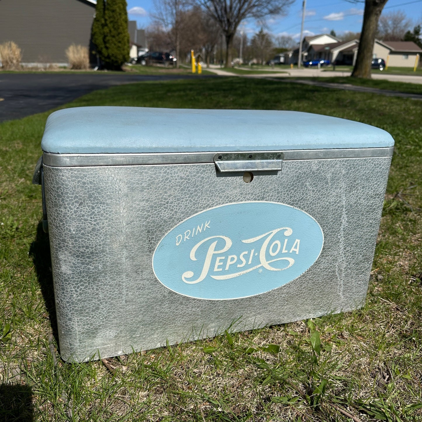 Vintage Pepsi Cola Aluminum Padded Cooler Chest Baby Blue Advertising Soda