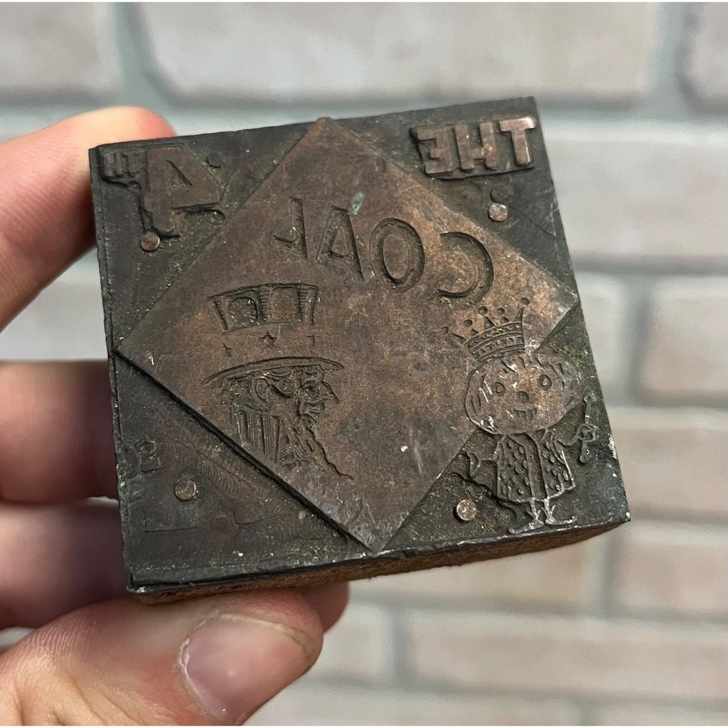 Vintage Letterpress Printing Block Old King Coal Advertising Copper Uncle Sam