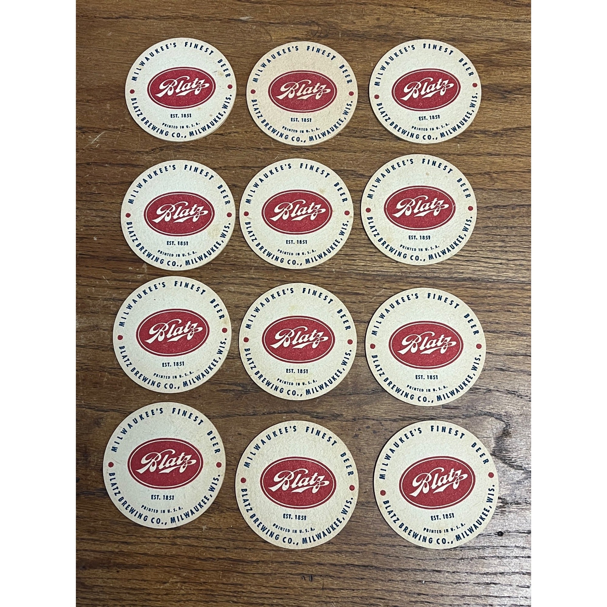 Vintage 1940s Blatz Beer Milwaukee Round 3.5" Bar Coasters Set (12) Wis WI