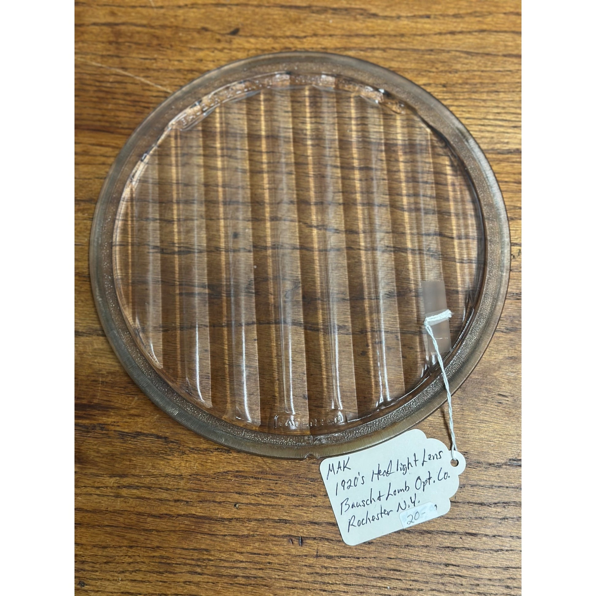 Antique 1920s Baush & Lomb Opt. Company Automobile Auto Car Lens 9" Diameter Ribbed