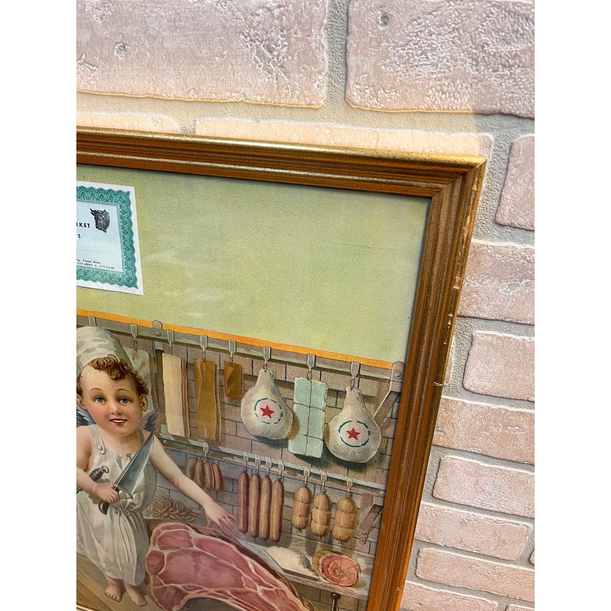 Vintage Early 1900s Butcher Shop Advertising Lithograph Sign Print Grafton Wis