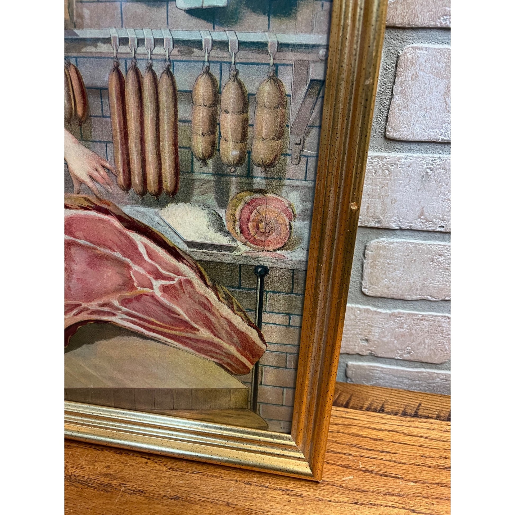 Vintage Early 1900s Butcher Shop Advertising Lithograph Sign Print Grafton Wis