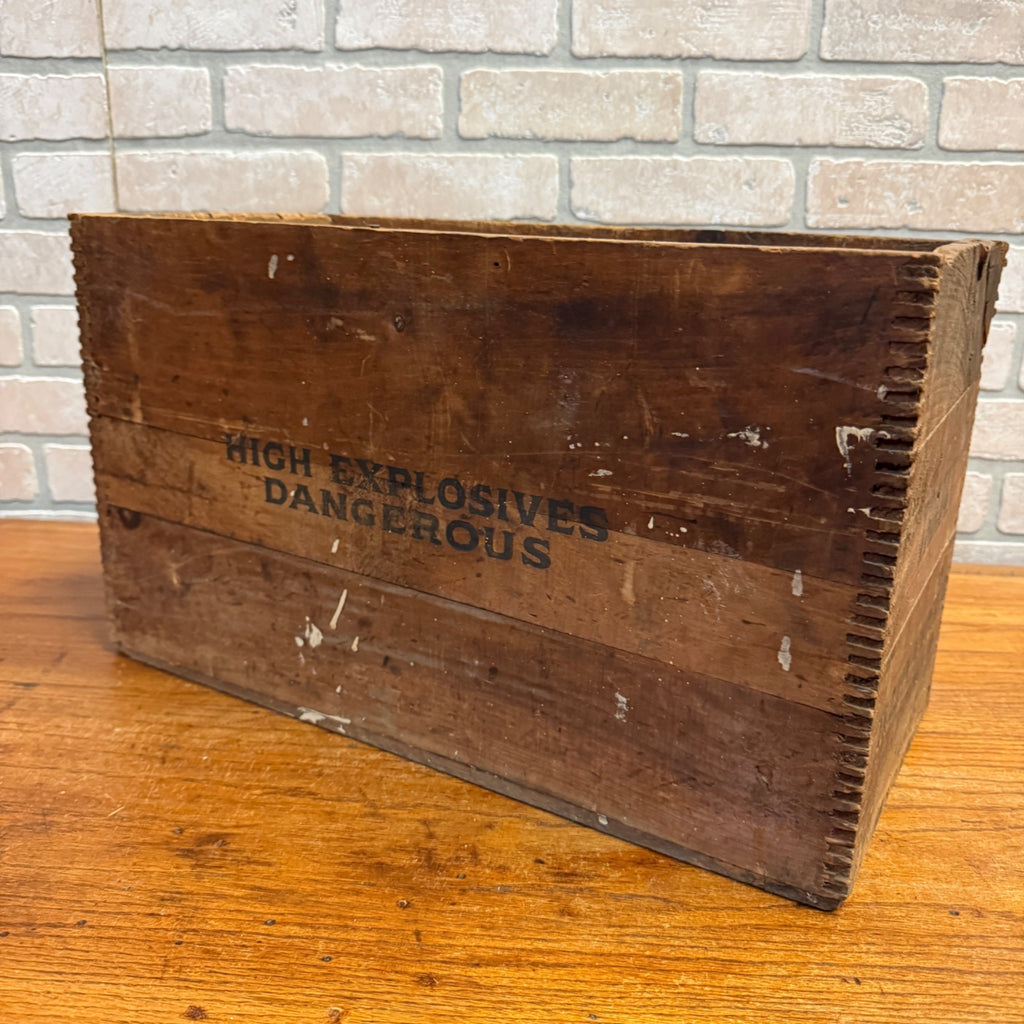 Vintage Dovetailed Wood Crate Trojan Powder Co. Allentown, PA 50 Pounds High Explosives Dangerous Labeling