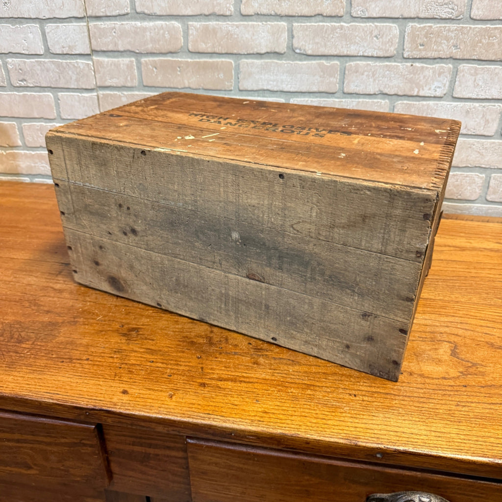 Vintage Dovetailed Wood Crate Trojan Powder Co. Allentown, PA 50 Pounds High Explosives Dangerous Labeling