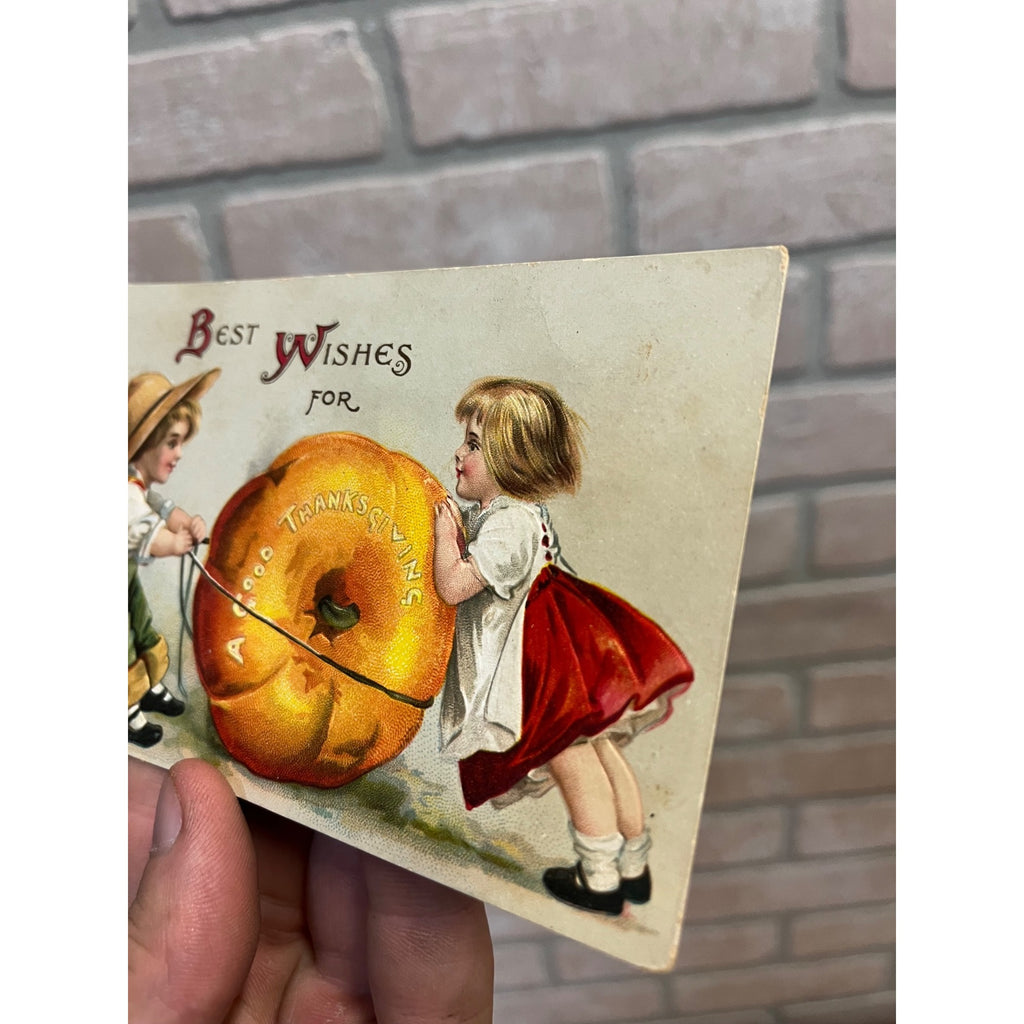 Vintage Ellen Clapsaddle Thanksgiving Postcard Int'l Art Children  Pumpkin