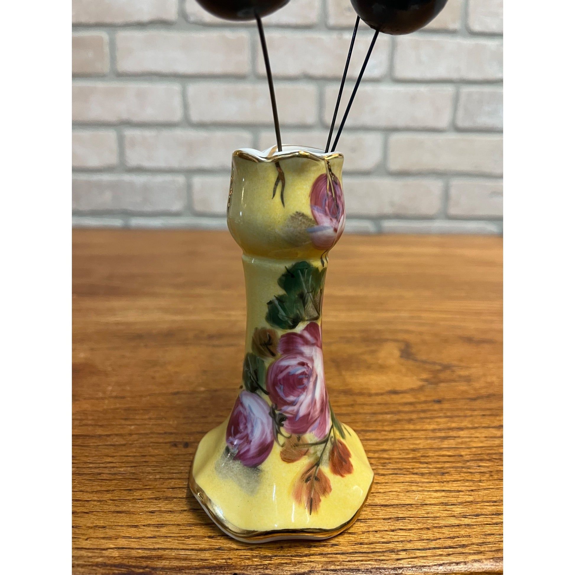 Vintage Limoges Hand Painted Porcelain Hat / Hair Pin Holder w/ Victorian Pins Ornate