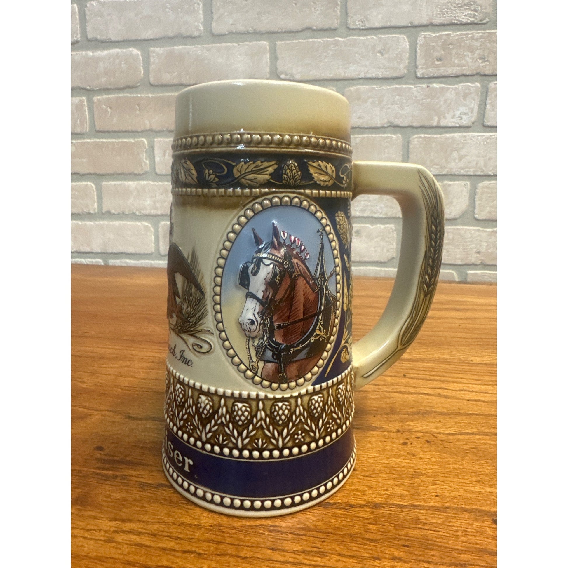Vintage 1987 Budweiser Stein Clydesdales Holiday Beer Mug 3D Ceramarte Brazil