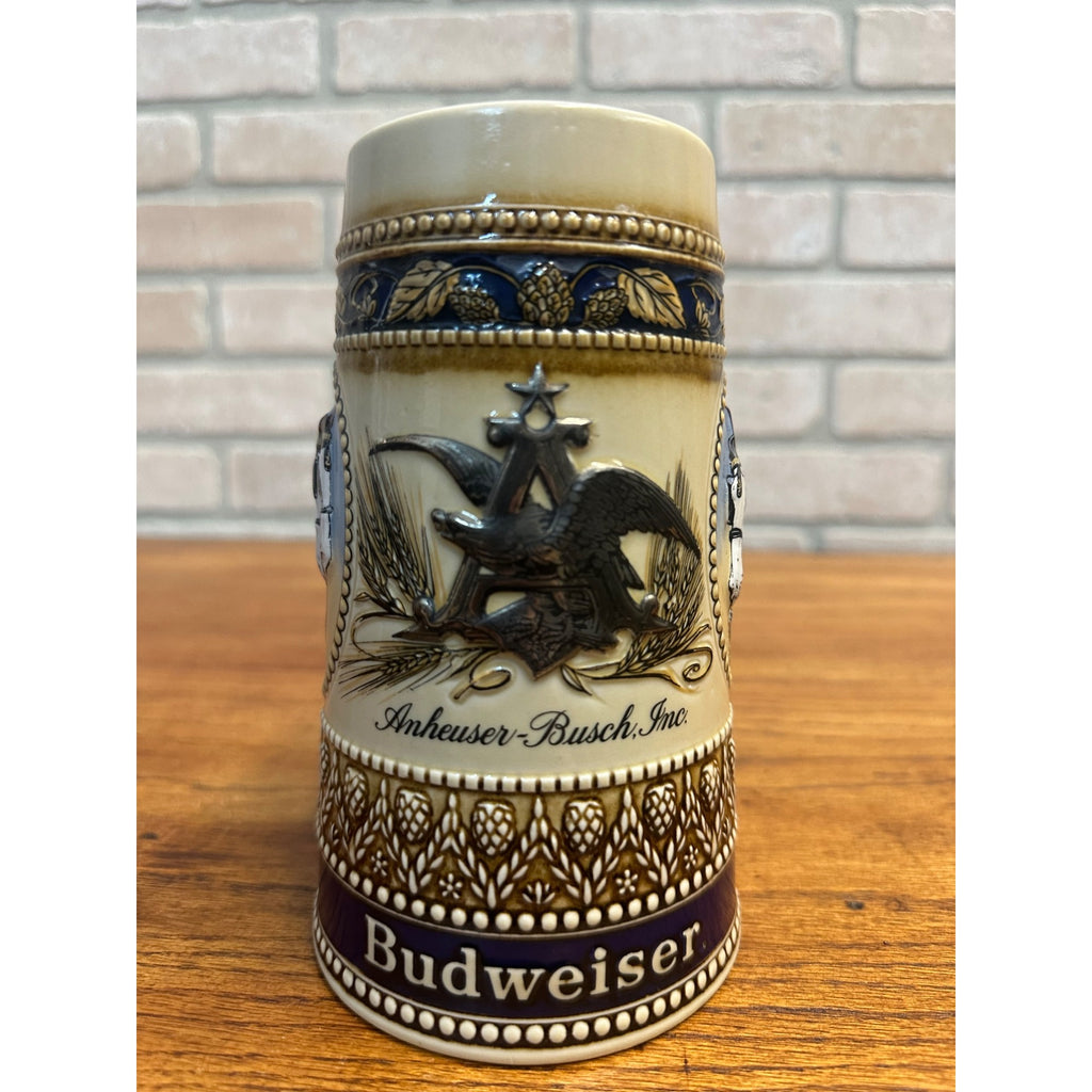 Vintage 1987 Budweiser Stein Clydesdales Holiday Beer Mug 3D Ceramarte Brazil