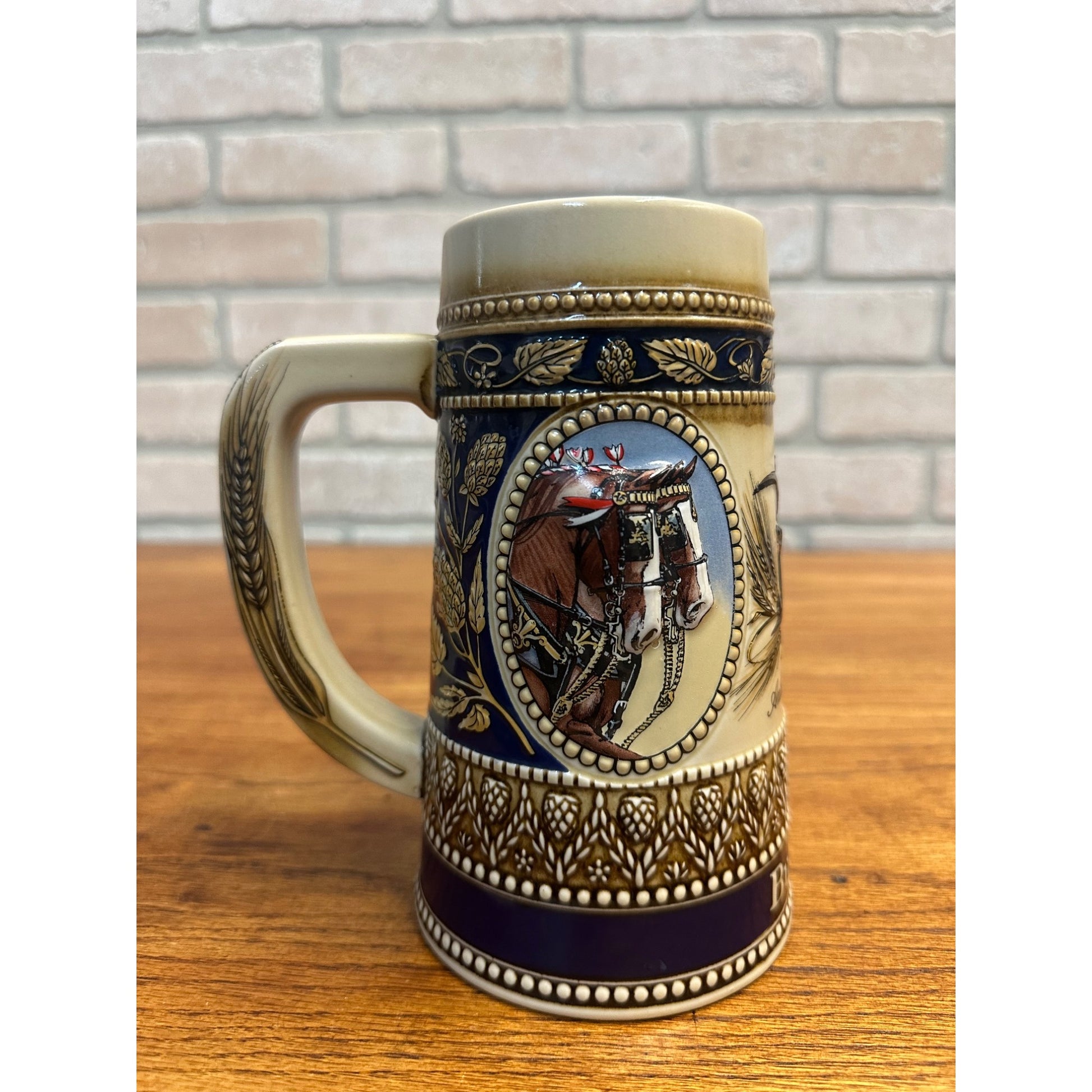 Vintage 1987 Budweiser Stein Clydesdales Holiday Beer Mug 3D Ceramarte Brazil