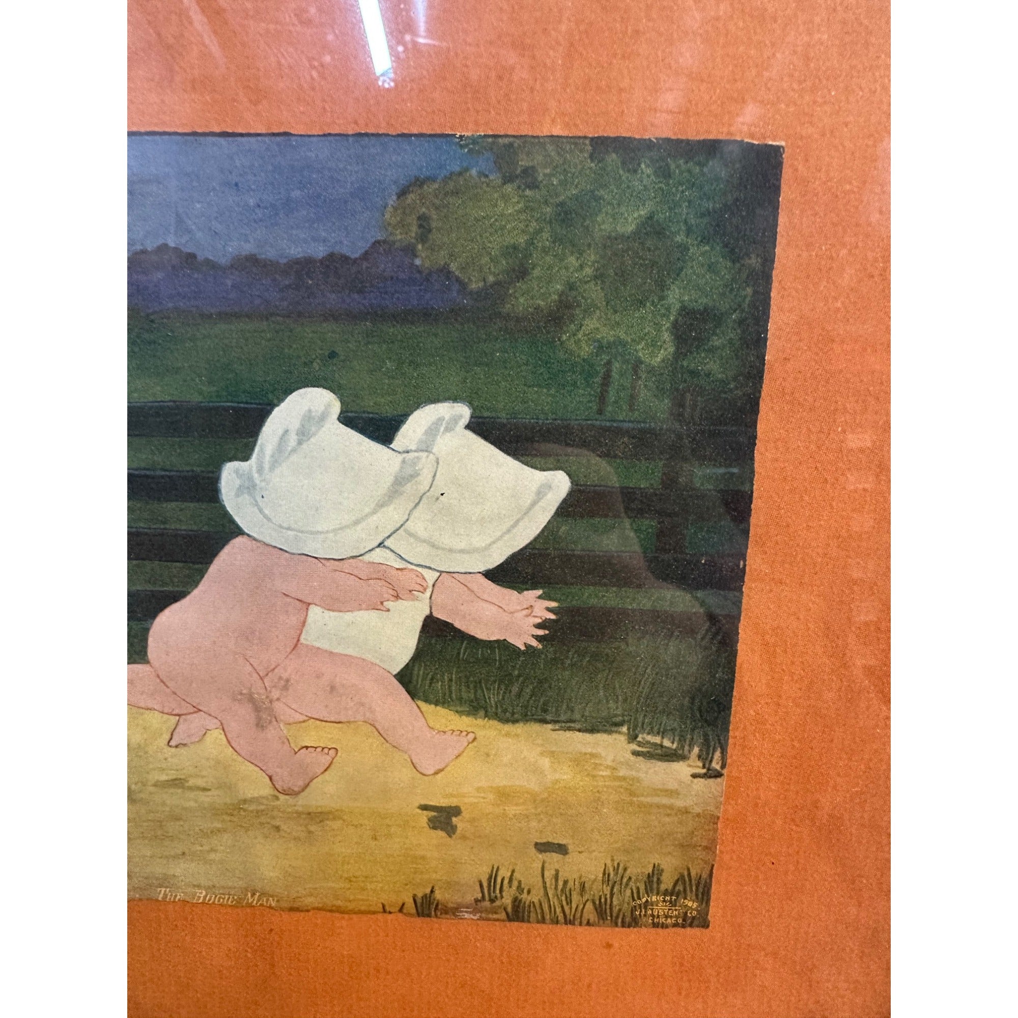 RARE Antique c.1905 Halloween Framed Litho Print "Boogie Man" by J.J. Austen