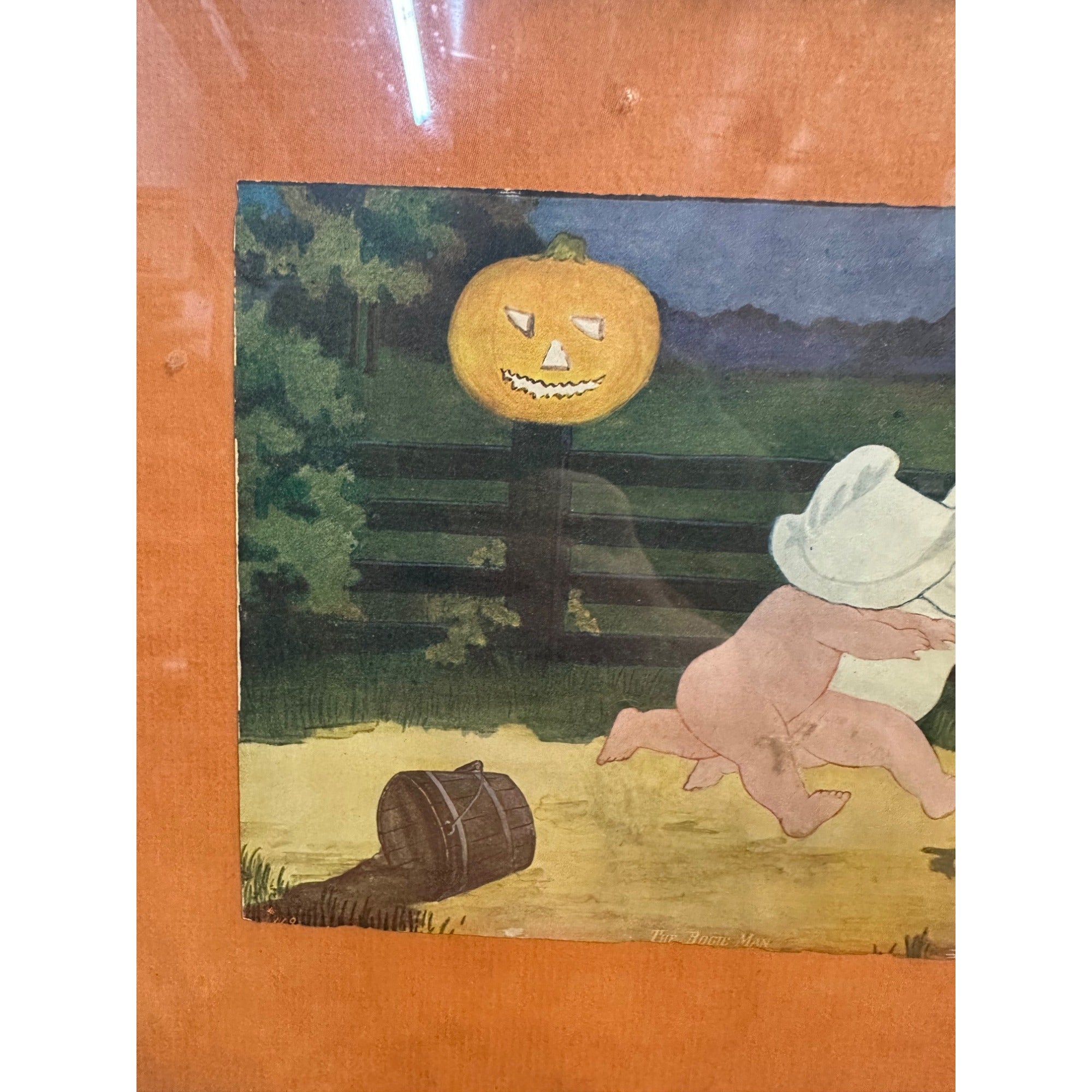 RARE Antique c.1905 Halloween Framed Litho Print "Boogie Man" by J.J. Austen