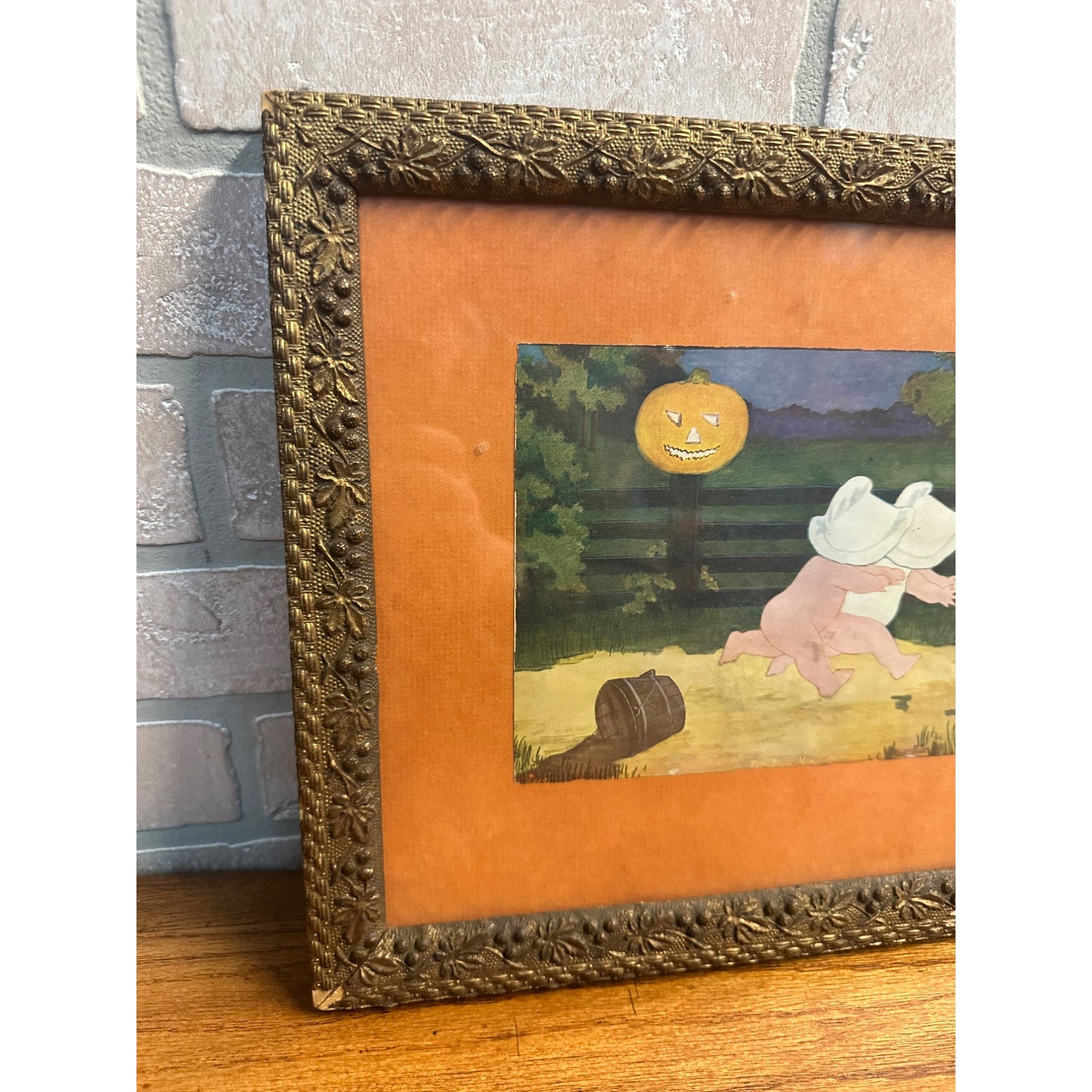 RARE Antique c.1905 Halloween Framed Litho Print "Boogie Man" by J.J. Austen