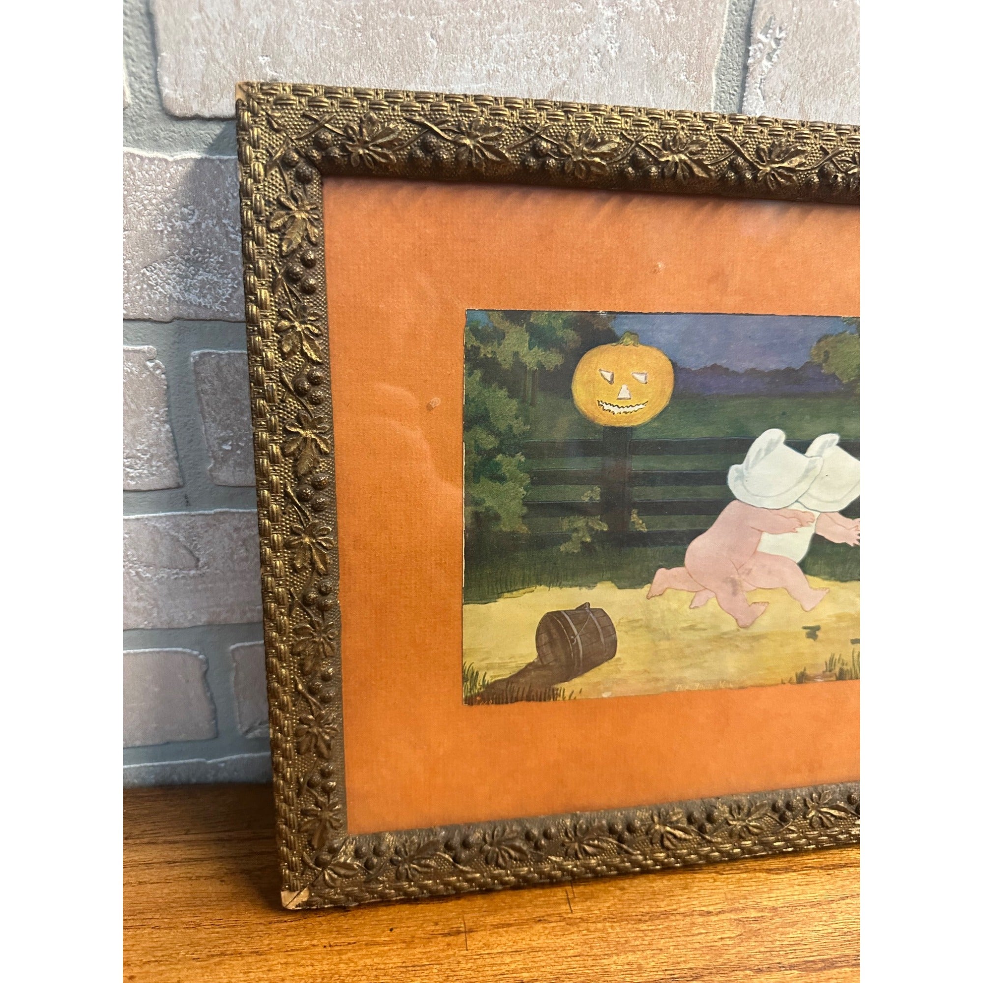 RARE Antique c.1905 Halloween Framed Litho Print "Boogie Man" by J.J. Austen