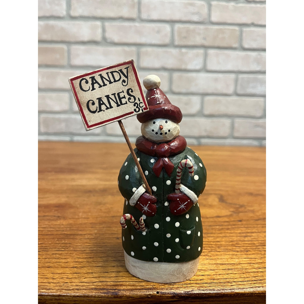 2002 Wooden Carved Folk Art Snowman Christmas Figure Signed Jamie Langford