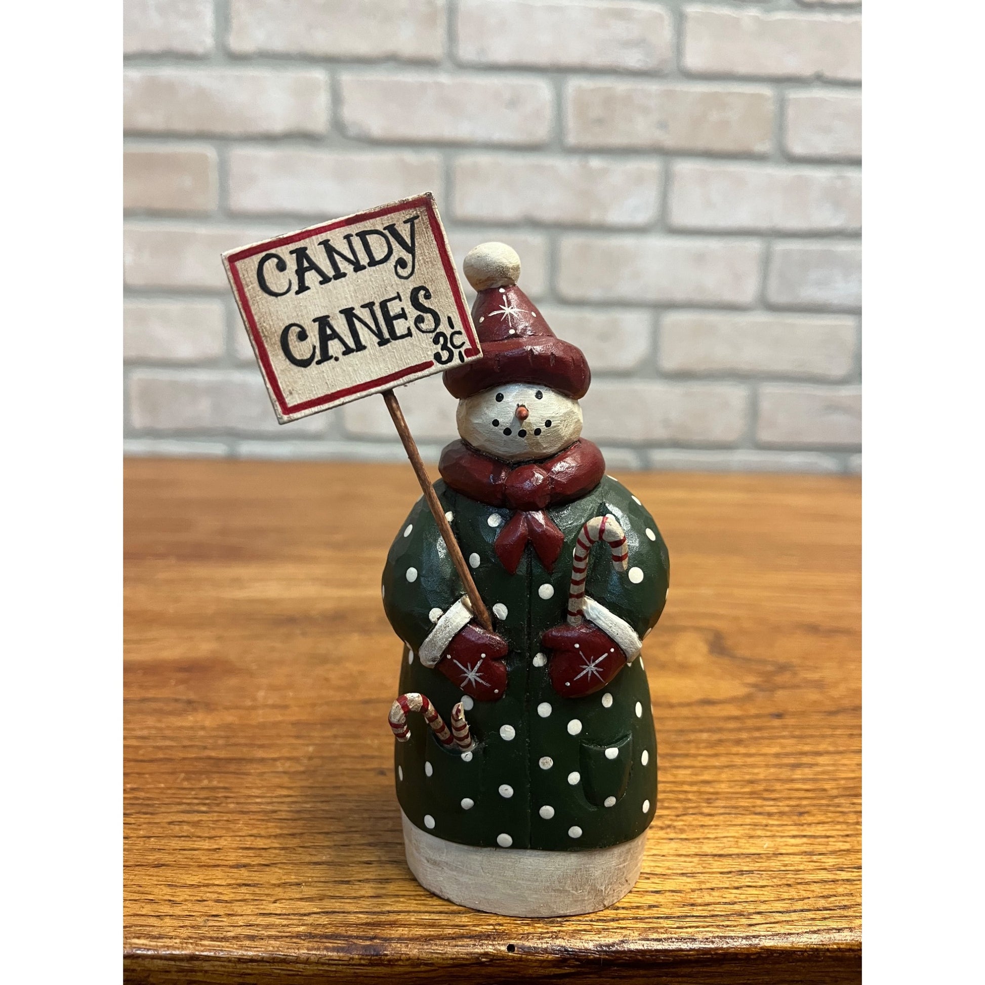 2002 Wooden Carved Folk Art Snowman Christmas Figure Signed Jamie Langford