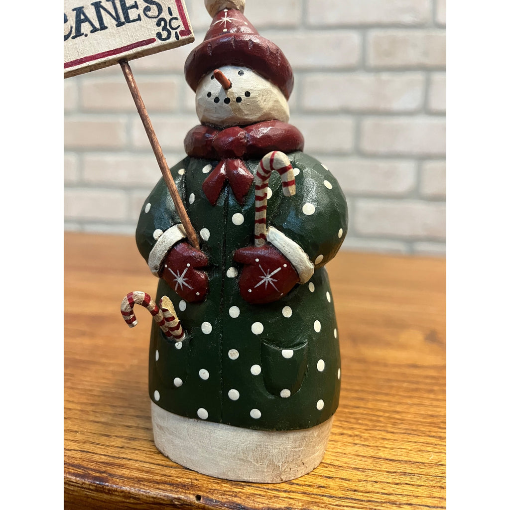 2002 Wooden Carved Folk Art Snowman Christmas Figure Signed Jamie Langford