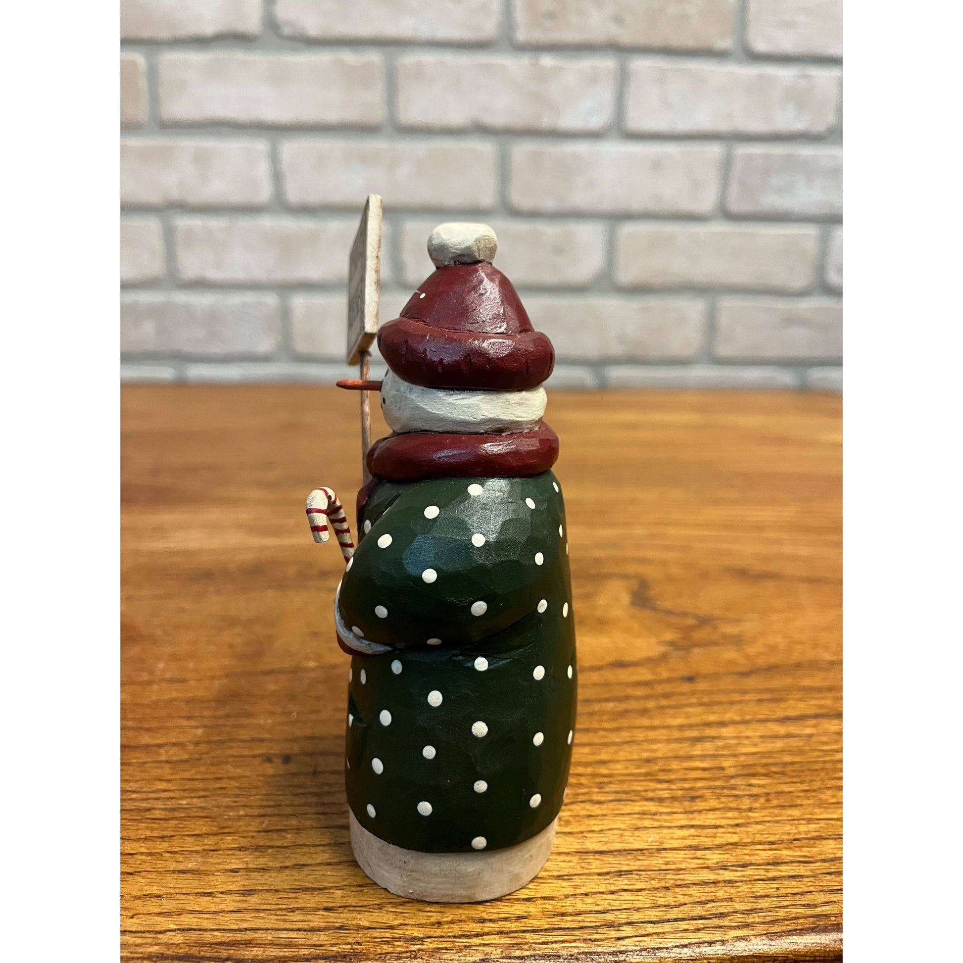 2002 Wooden Carved Folk Art Snowman Christmas Figure Signed Jamie Langford