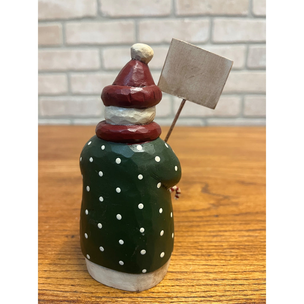 2002 Wooden Carved Folk Art Snowman Christmas Figure Signed Jamie Langford