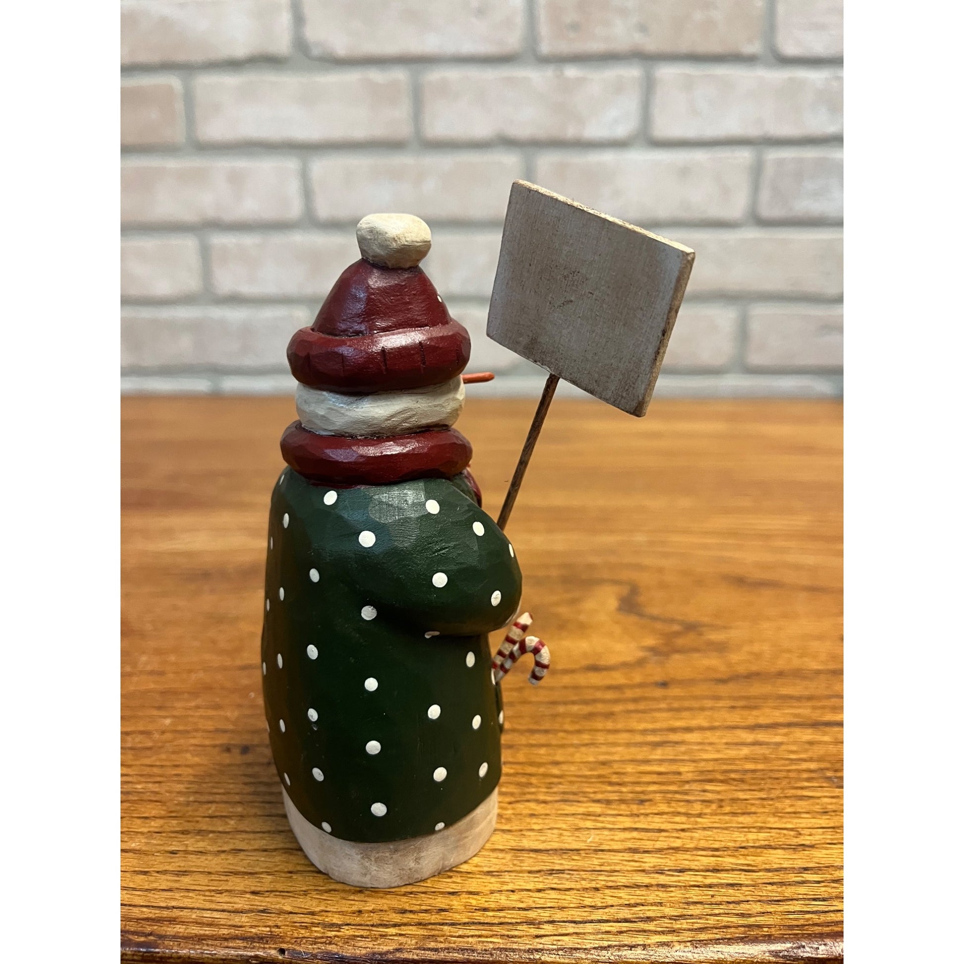 2002 Wooden Carved Folk Art Snowman Christmas Figure Signed Jamie Langford