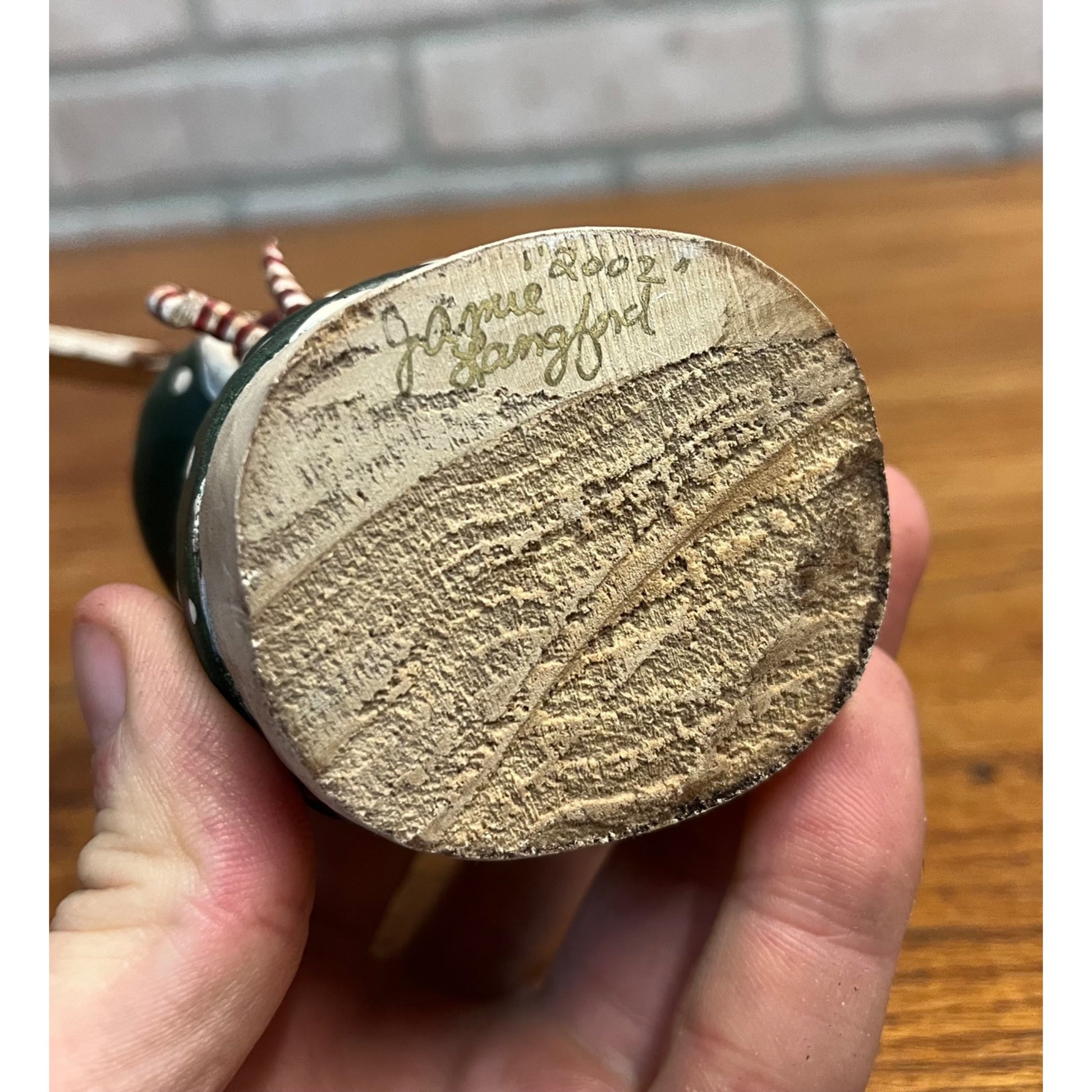 2002 Wooden Carved Folk Art Snowman Christmas Figure Signed Jamie Langford