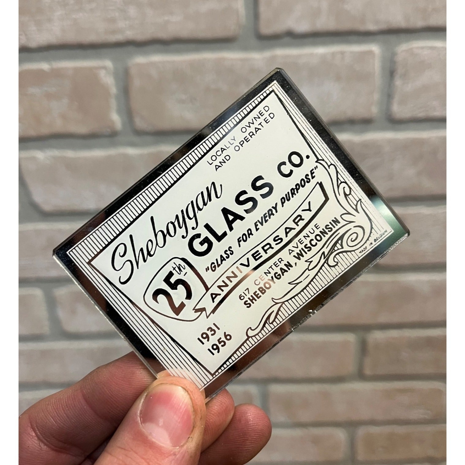 Vintage Sheboygan Glass Co 25th Anniversary 1931-1956 Advertising Pocket Mirror