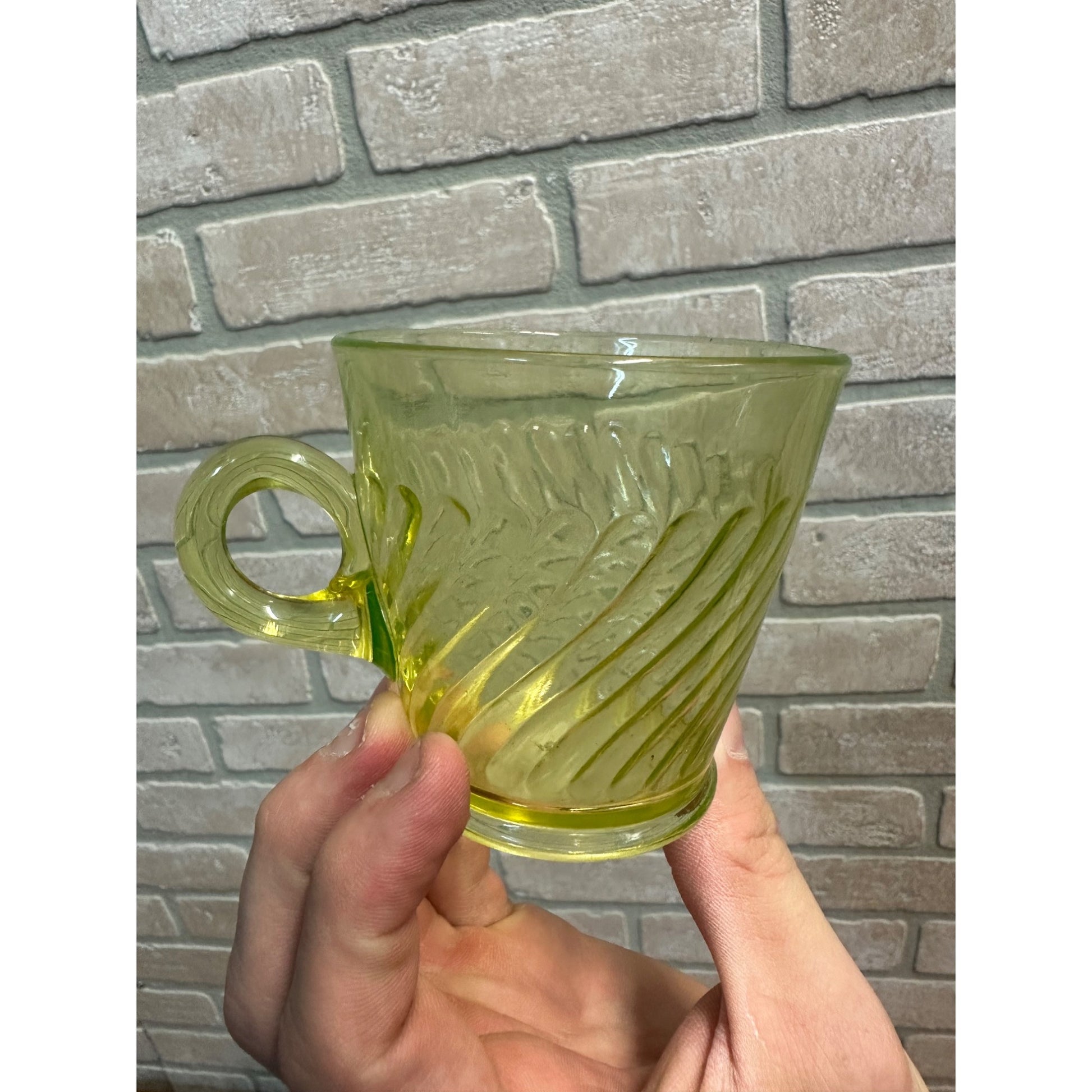 Vintage Uranium Glass Swirl 3" Tea Cup Mug Handle - Anchor Hocking?