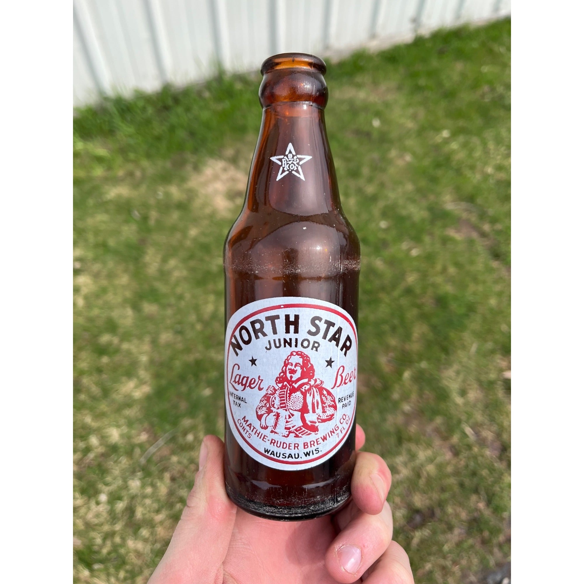 Vintage North Star Beer ACL Painted Amber Beer Bottle Wausau Wisconsin WI Wis