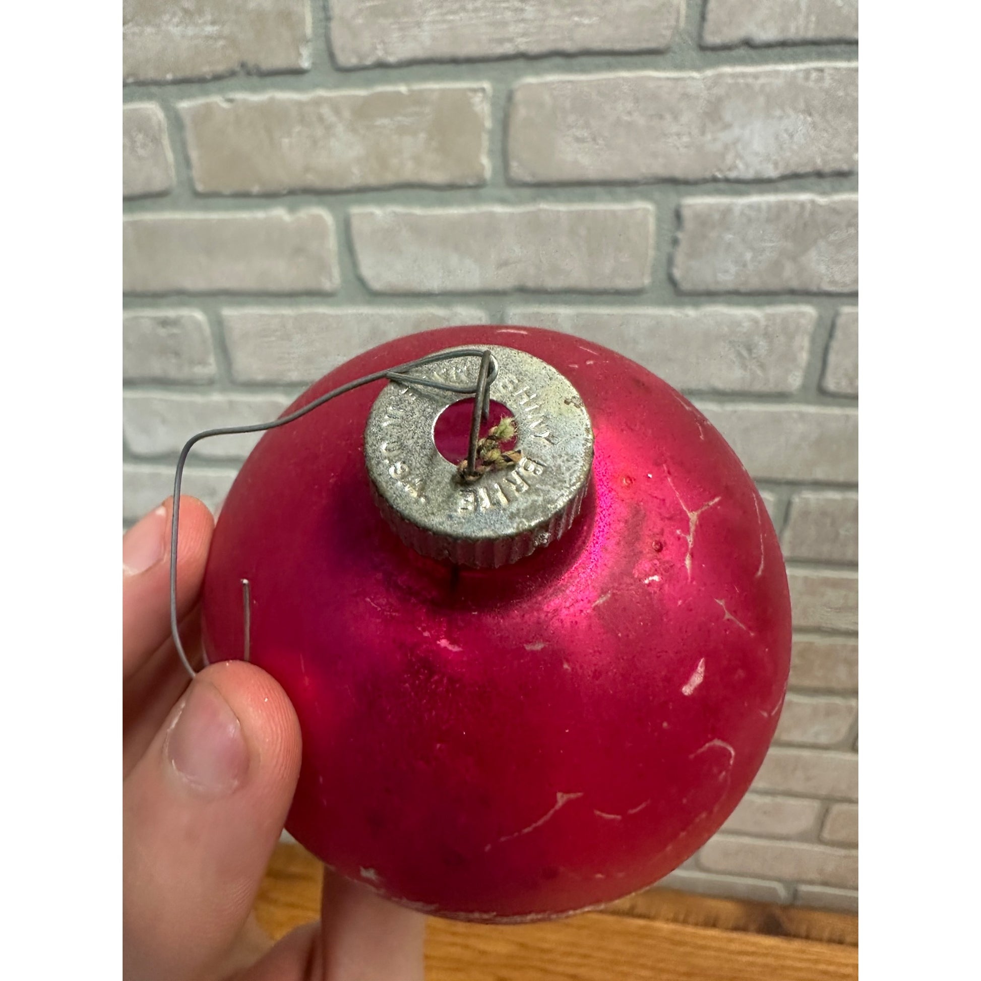 Vintage Shiny Brite 3" Stenciled Merry Christmas Hot Pink Glass Ornament