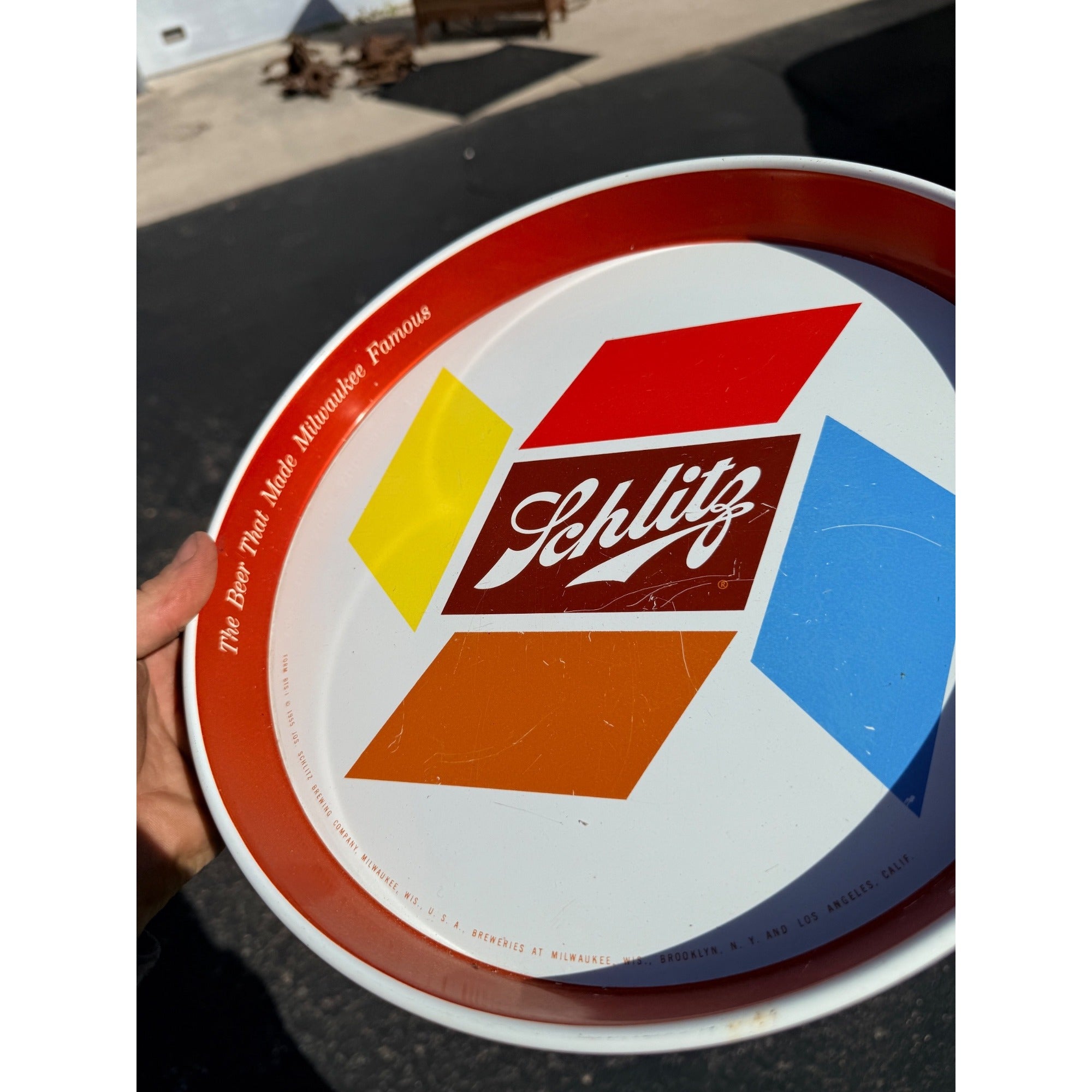 Vintage 1955 Schlitz Beer Tray Serving Tray Metal Retro Multi-Color
