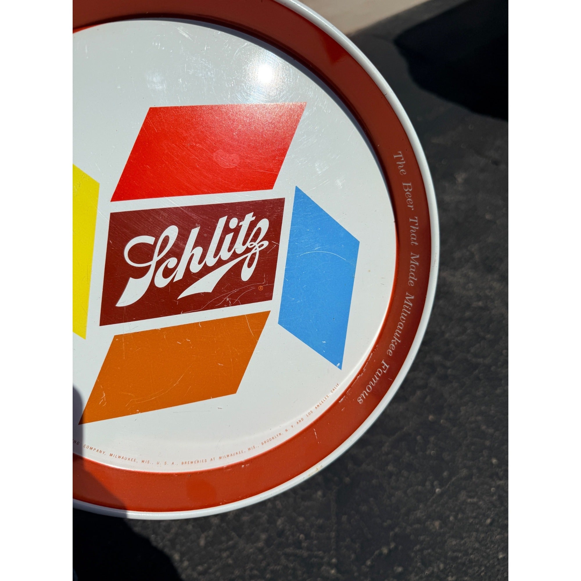 Vintage 1955 Schlitz Beer Tray Serving Tray Metal Retro Multi-Color