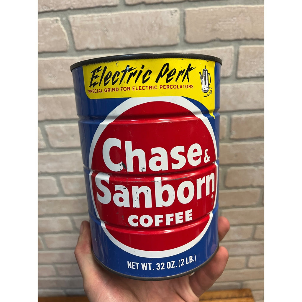 Vintage Chase & Sanborn Coffee Can Metal Tin 2lb Electric Perk