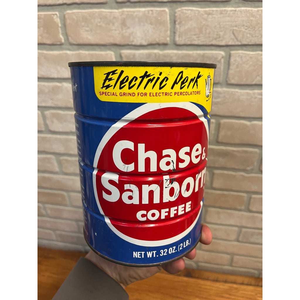 Vintage Chase & Sanborn Coffee Can Metal Tin 2lb Electric Perk
