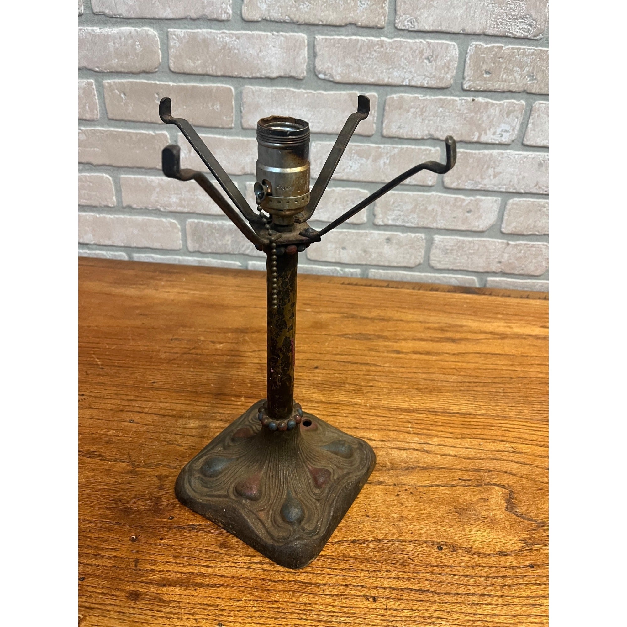 Antique Art Nouveau Table Desk Lamp Cast Iron Red and Blue 1930s Arts & Crafts