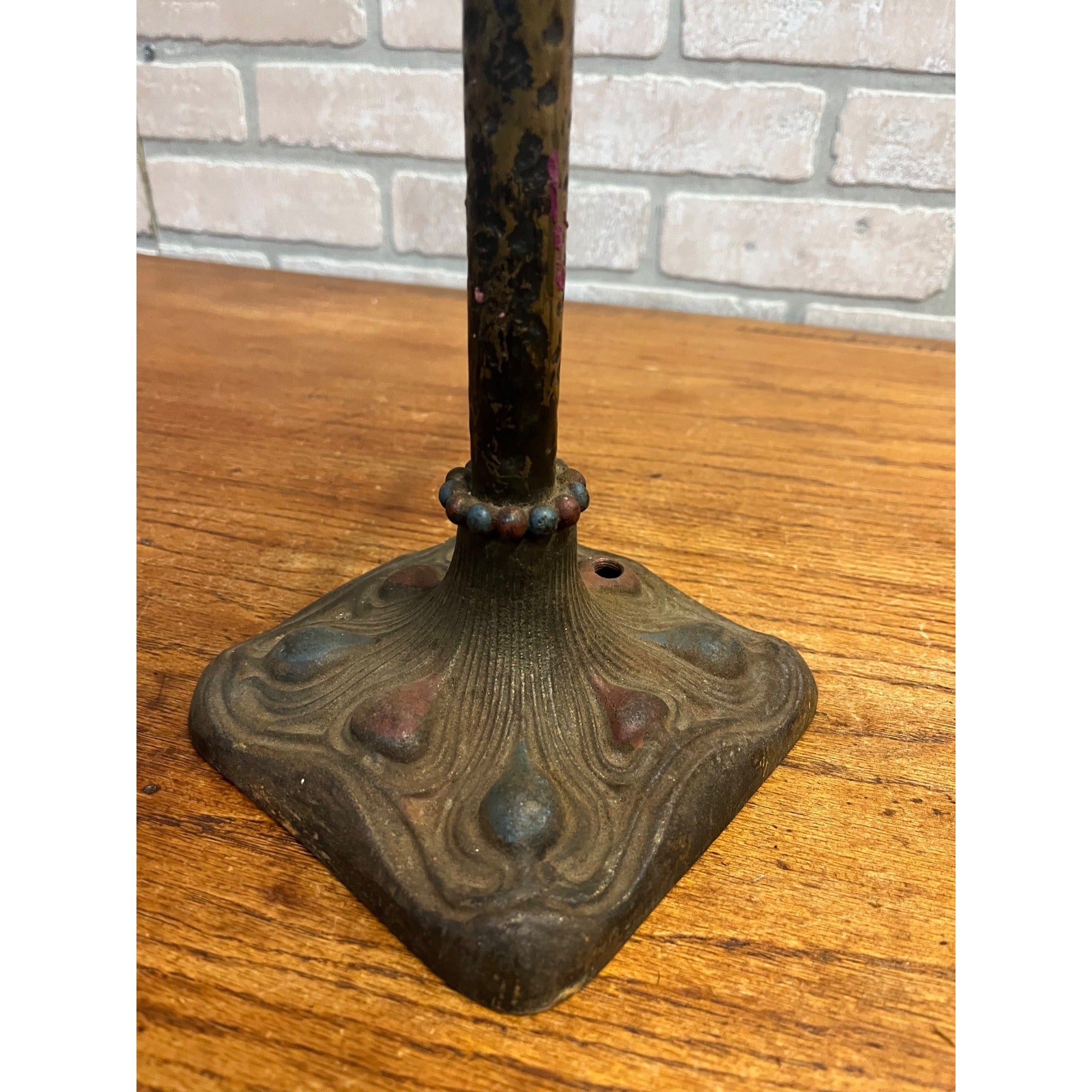 Antique Art Nouveau Table Desk Lamp Cast Iron Red and Blue 1930s Arts & Crafts