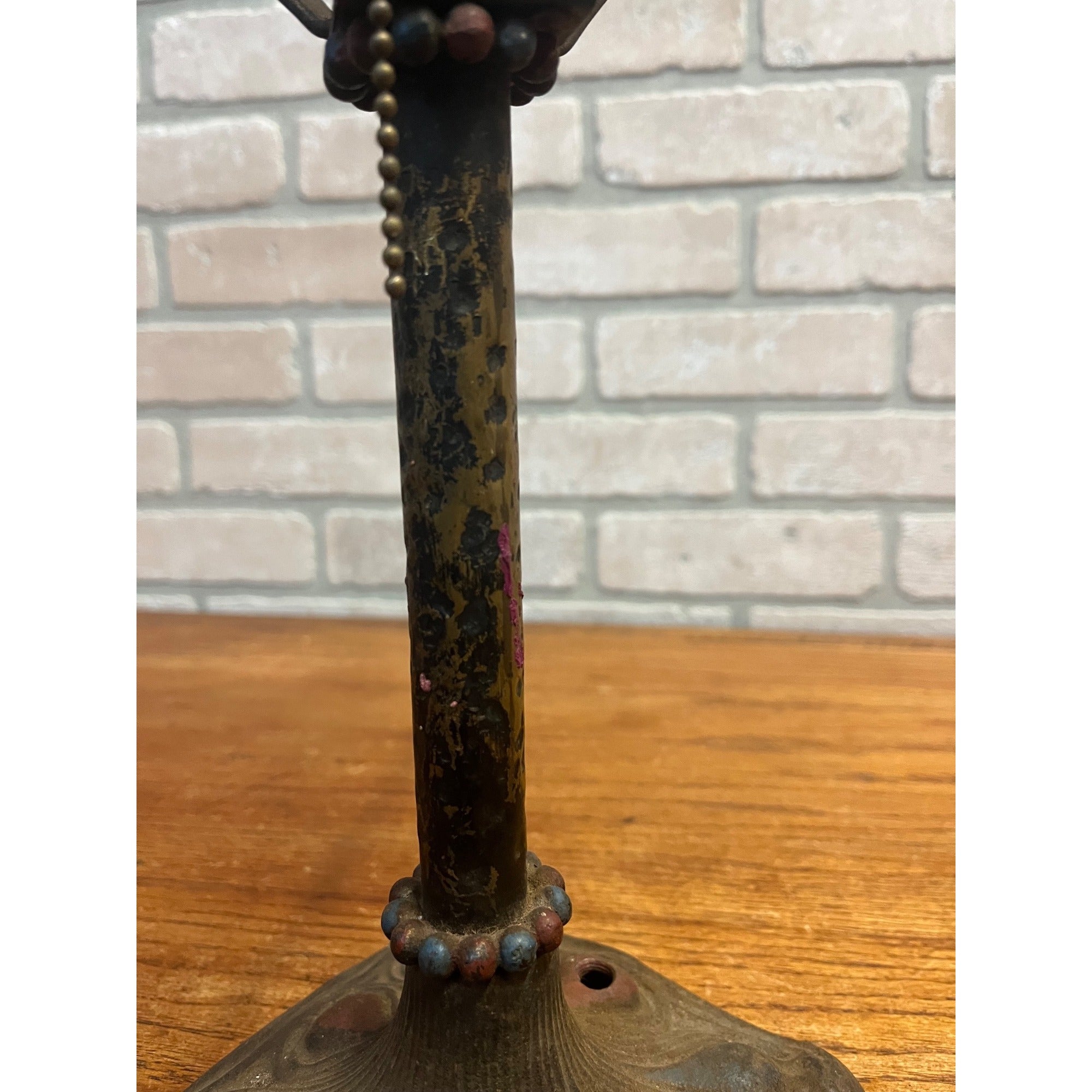 Antique Art Nouveau Table Desk Lamp Cast Iron Red and Blue 1930s Arts & Crafts