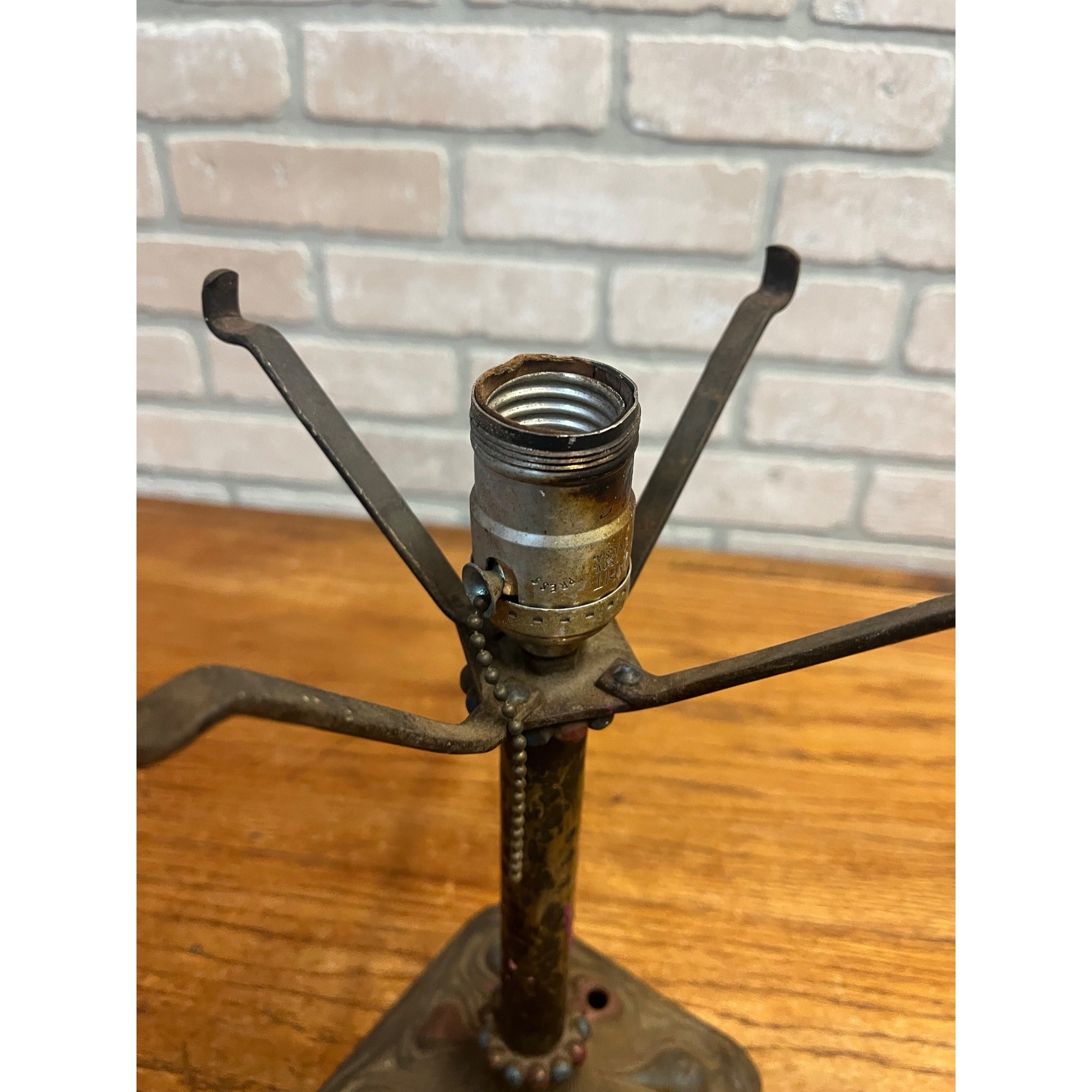 Antique Art Nouveau Table Desk Lamp Cast Iron Red and Blue 1930s Arts & Crafts